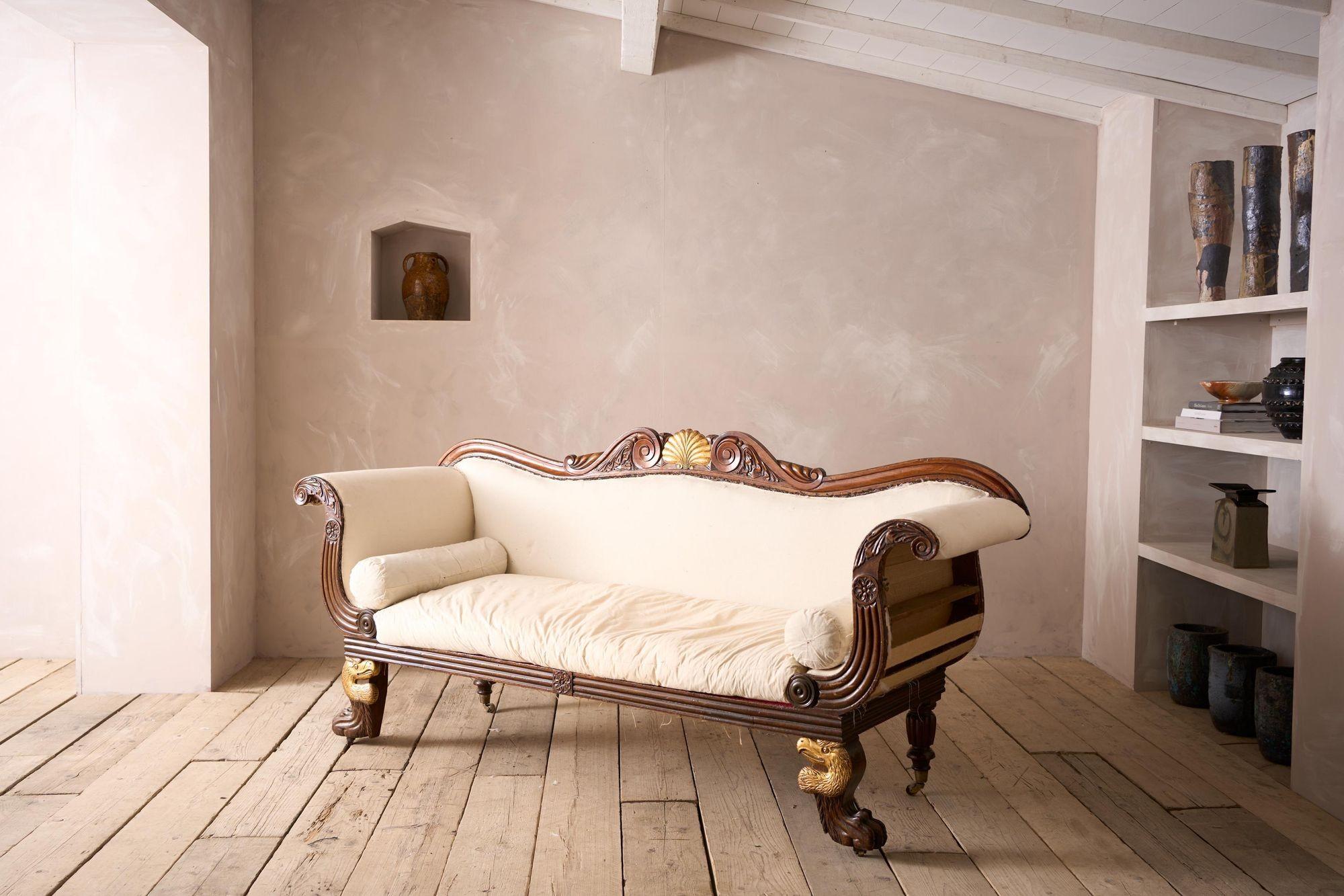 Antique Regency Mahogany framed sofa with Dodo head detail For Sale 2