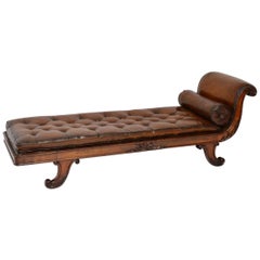 Chaise longue ancienne Regency en acajou et cuir