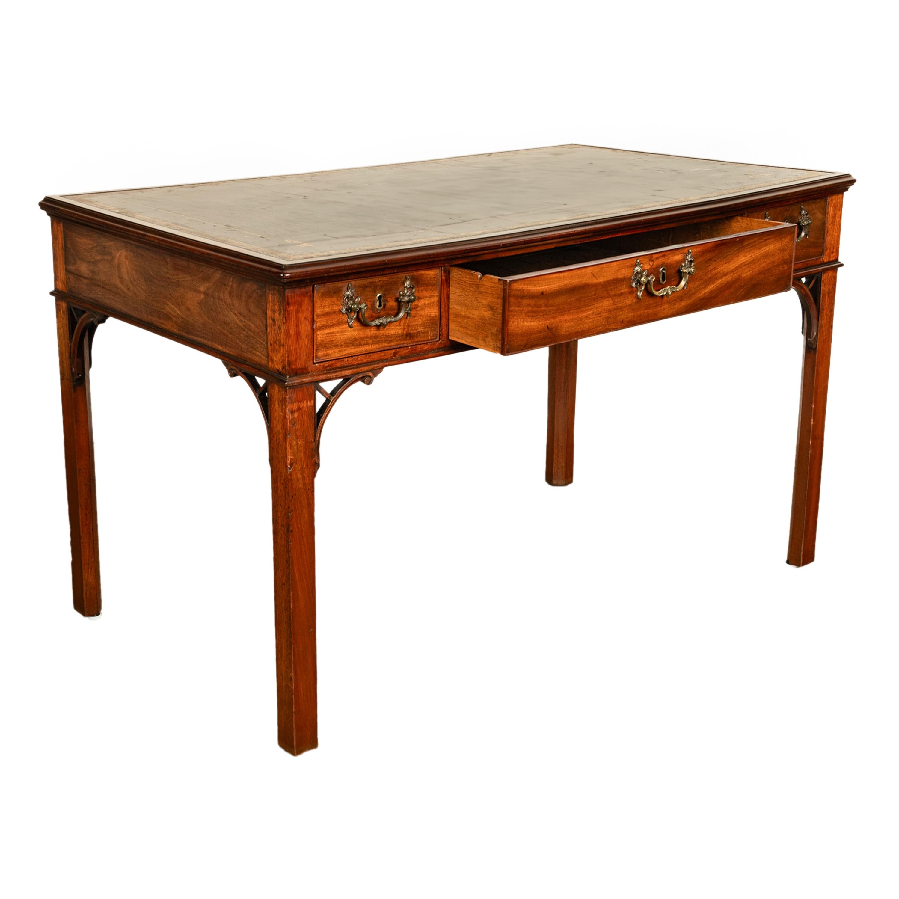 Antique Regency Mahogany Library Table Leather Top Partners Writing Desk 1820 In Good Condition In Portland, OR
