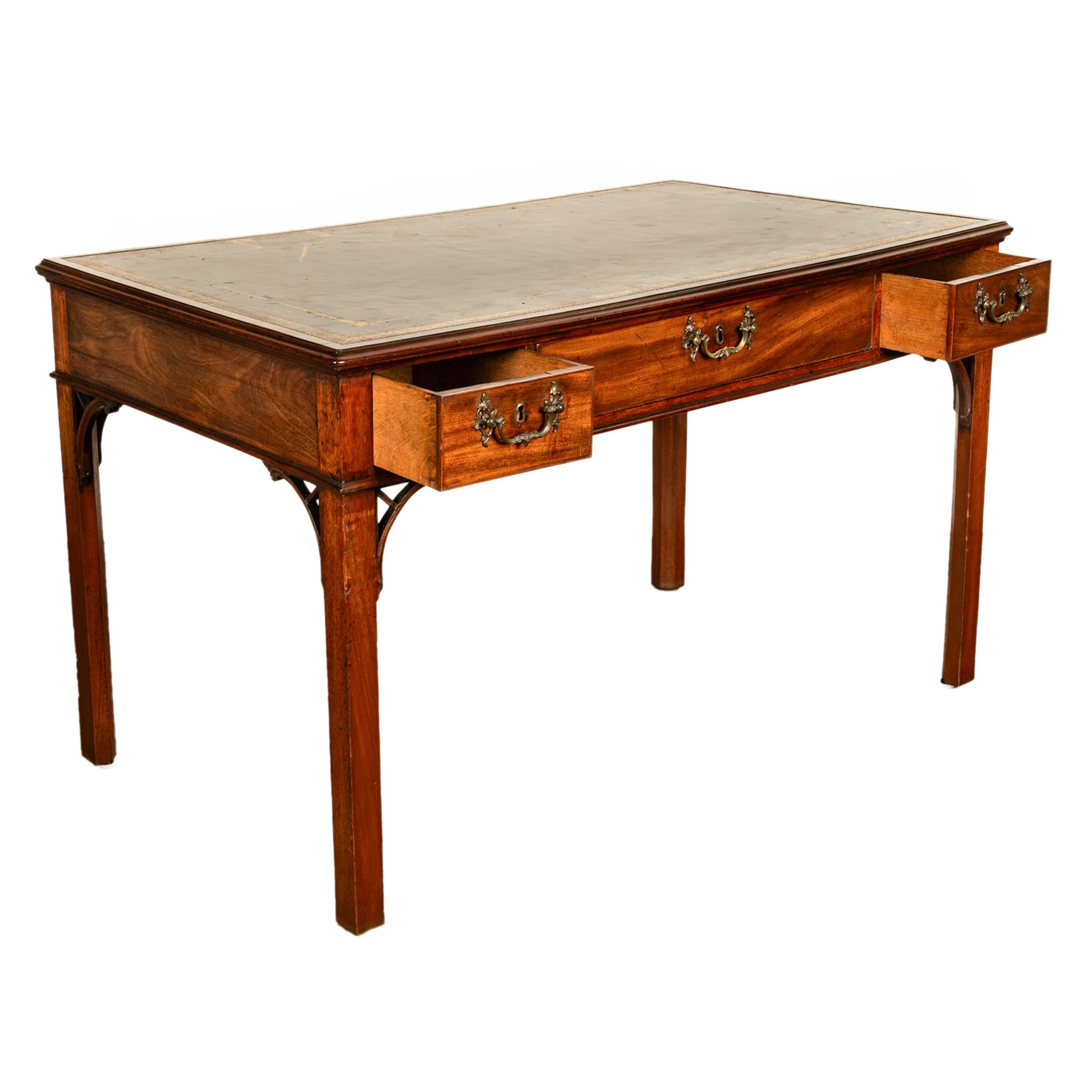 19th Century Antique Regency Mahogany Library Table Leather Top Partners Writing Desk 1820