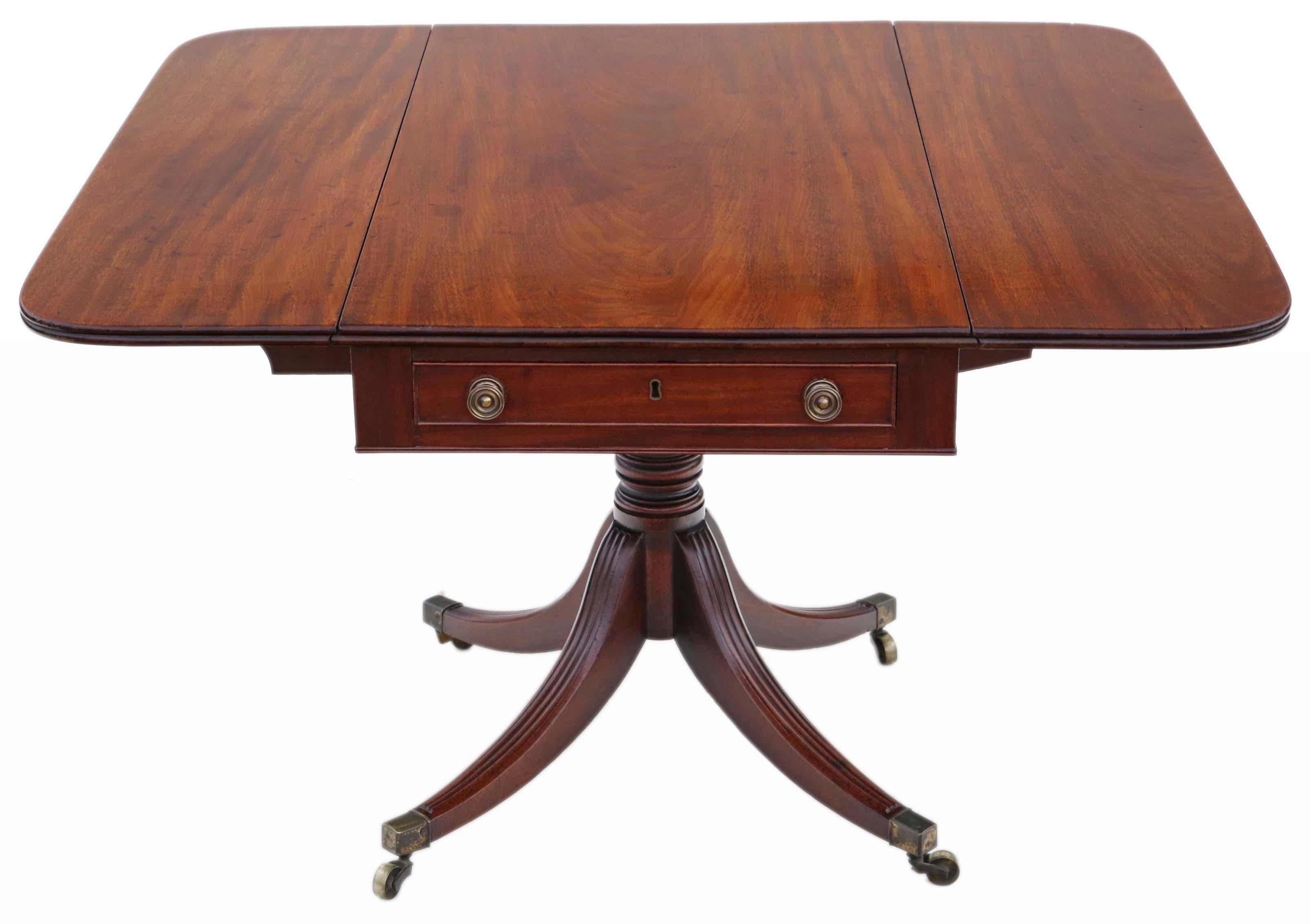Wood Antique Regency Mahogany Pedestal Pembroke Sofa Dining Table For Sale