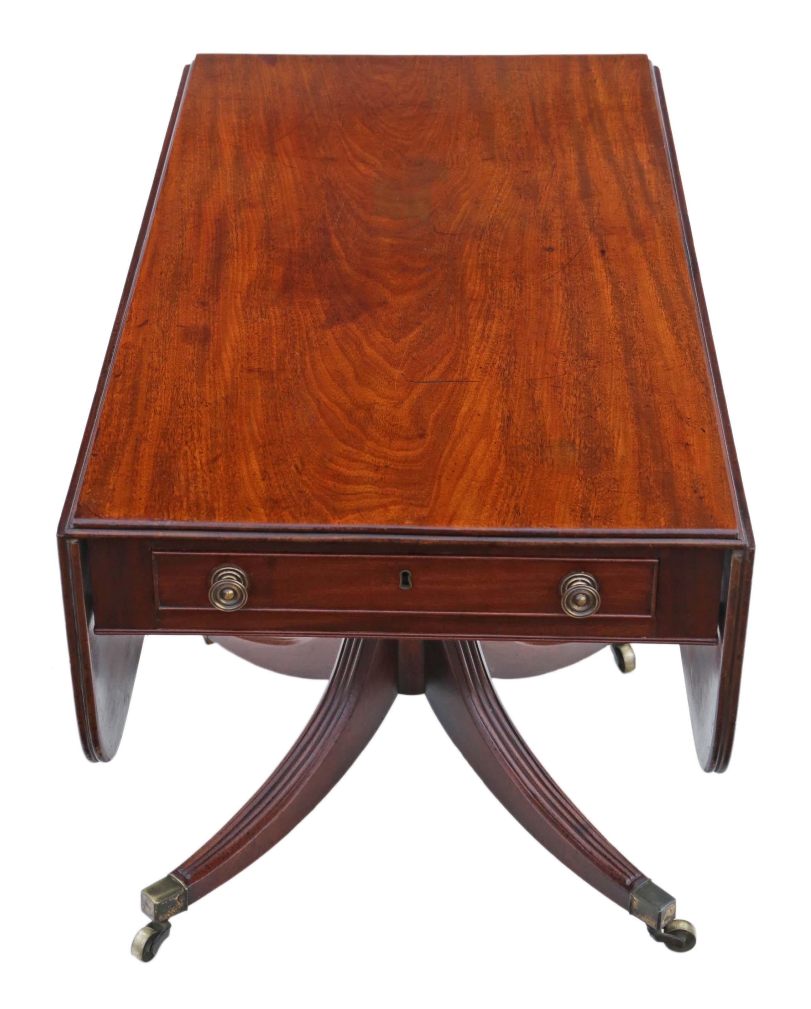 Antique Regency Mahogany Pedestal Pembroke Sofa Dining Table For Sale 1