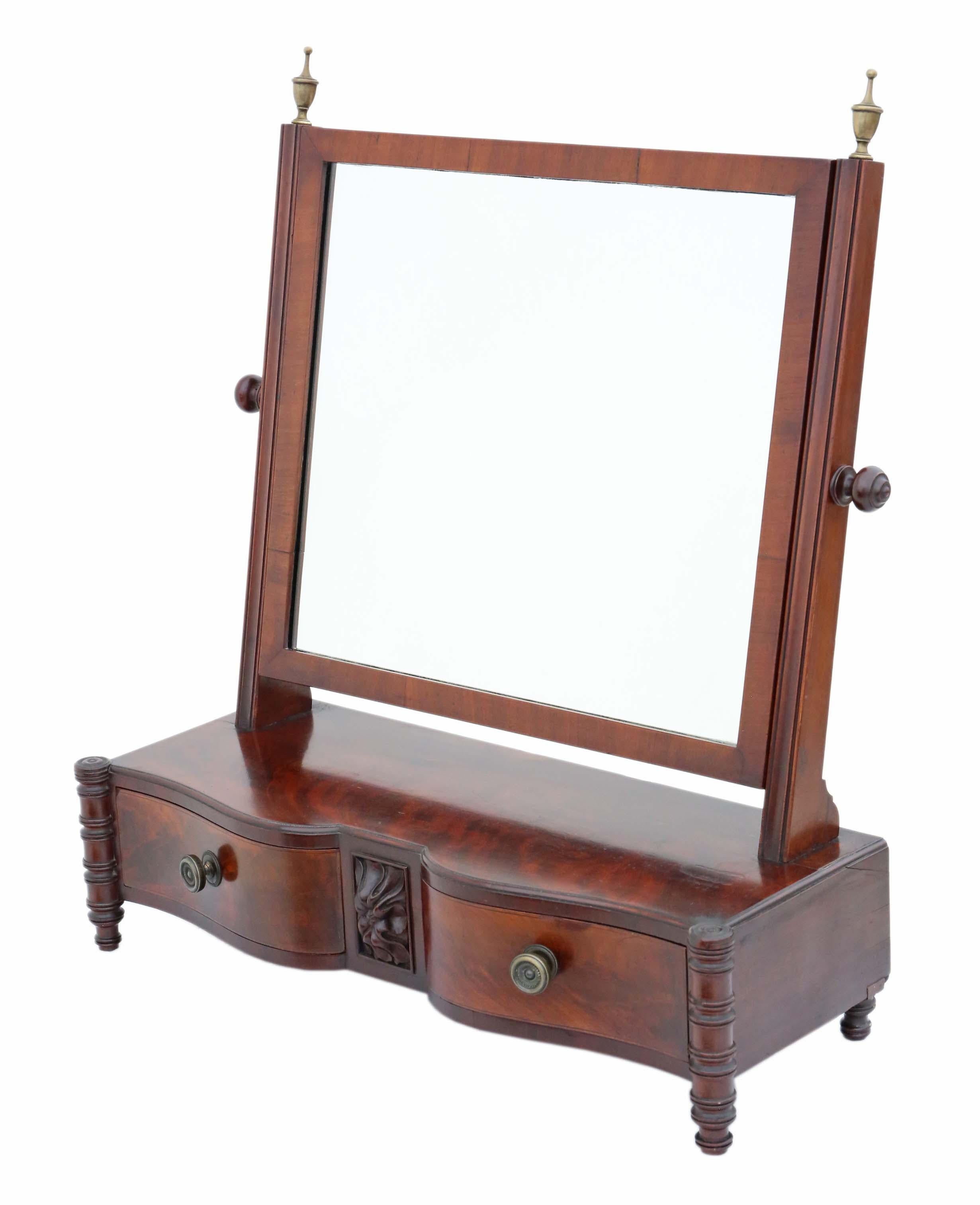 Antique Regency Mahogany Serpentine Dressing Table Swing Mirror For Sale 2