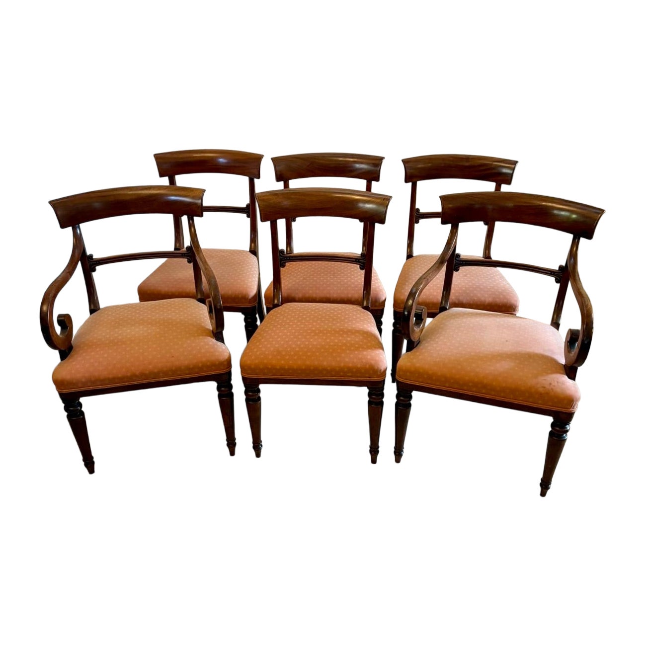 Antique Regency Mahogany Set of 6 Dining Chairs Including 2 Carvers