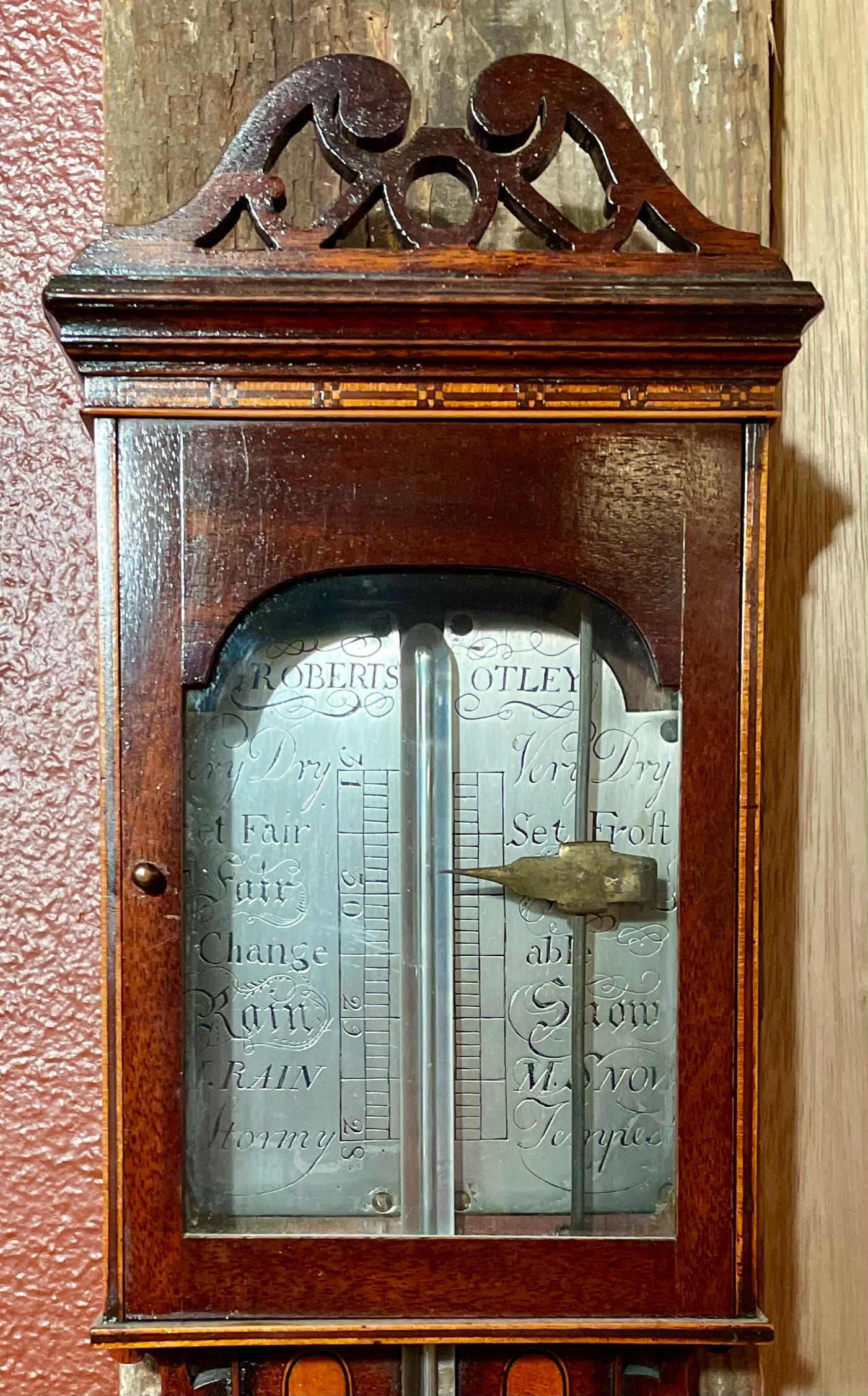 Antique Regency mahogany stick barometer with silvered scale by 