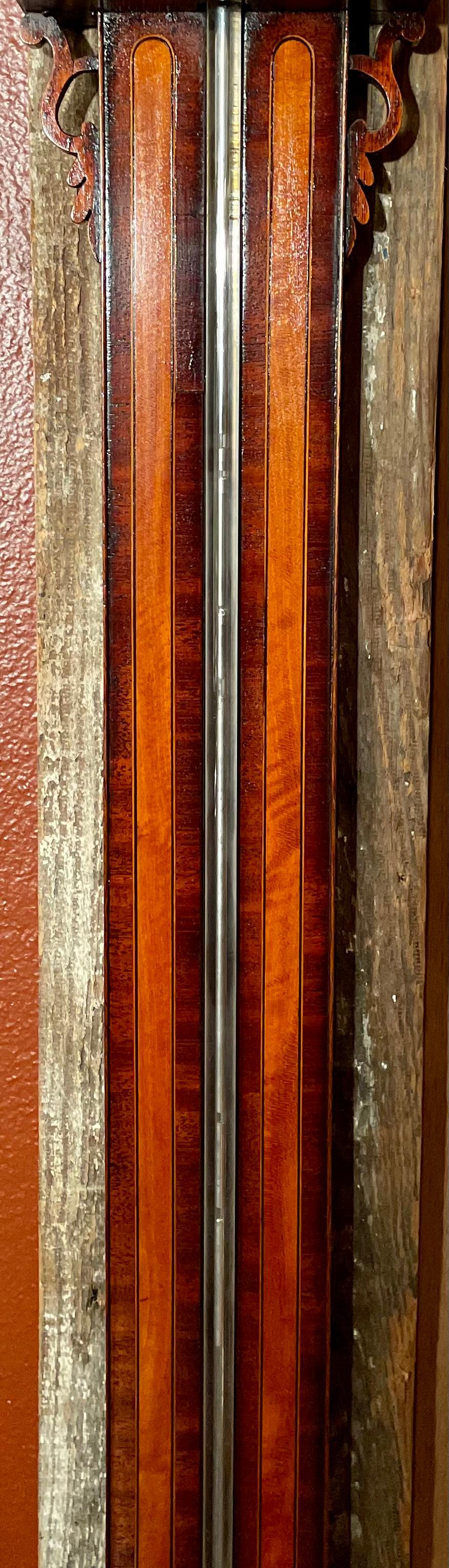 Antique Regency Mahogany Stick Barometer with Silvered Scale by 