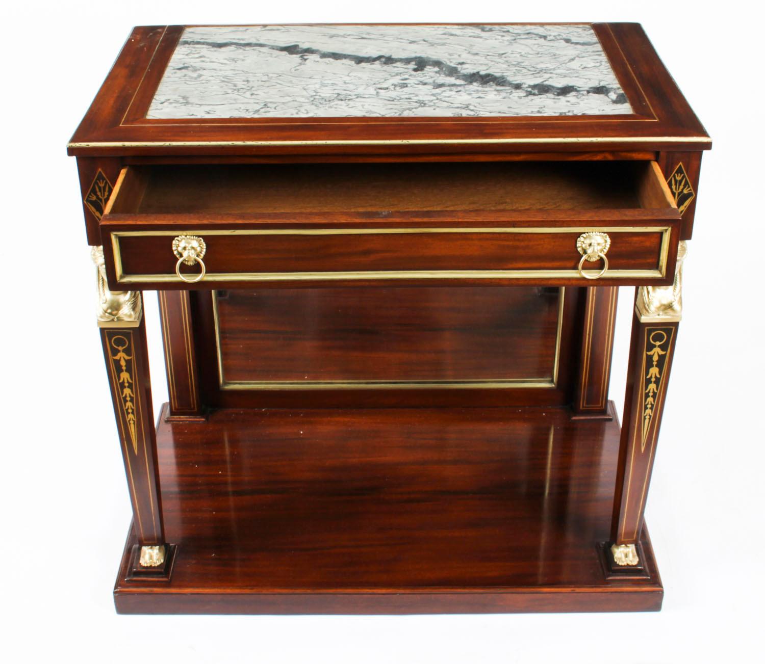 English Antique Regency Marble Top & Ormolu Mounted Console Table, Early 19th Century