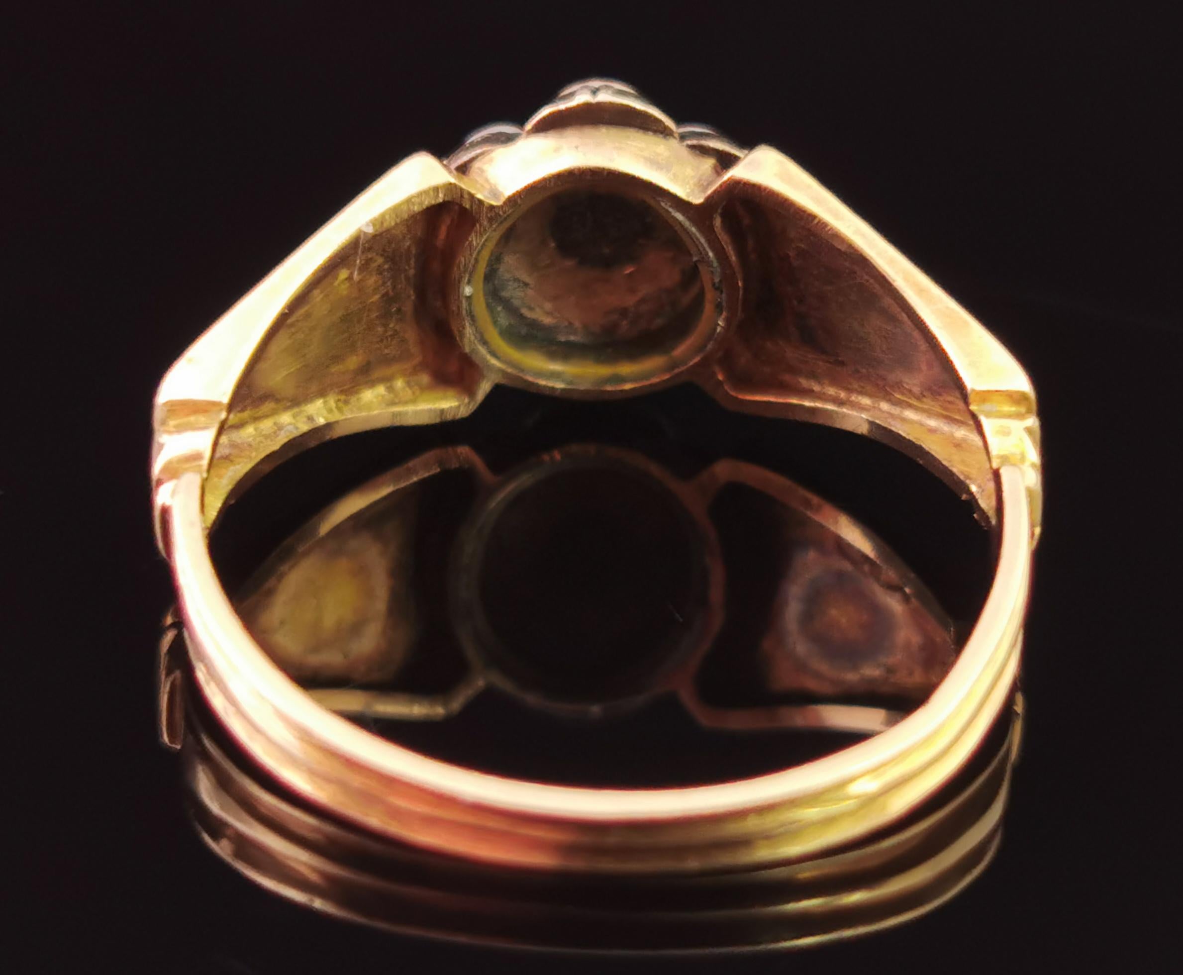 Antique Regency Mourning Ring, 18 Karat Gold, Blue Enamel, Pearl and Diamond 3