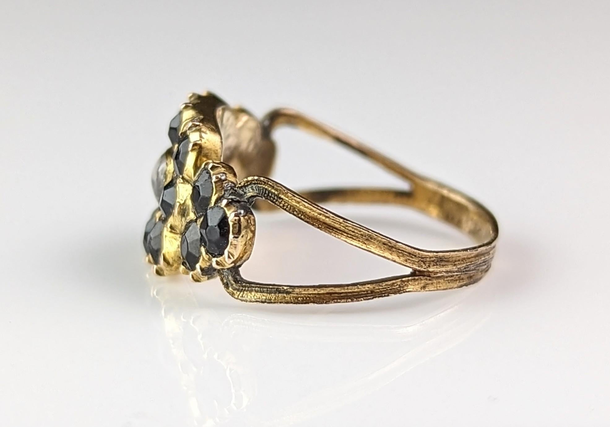 Antique Regency Mourning ring, Vauxhall Glass, 15k gold  6