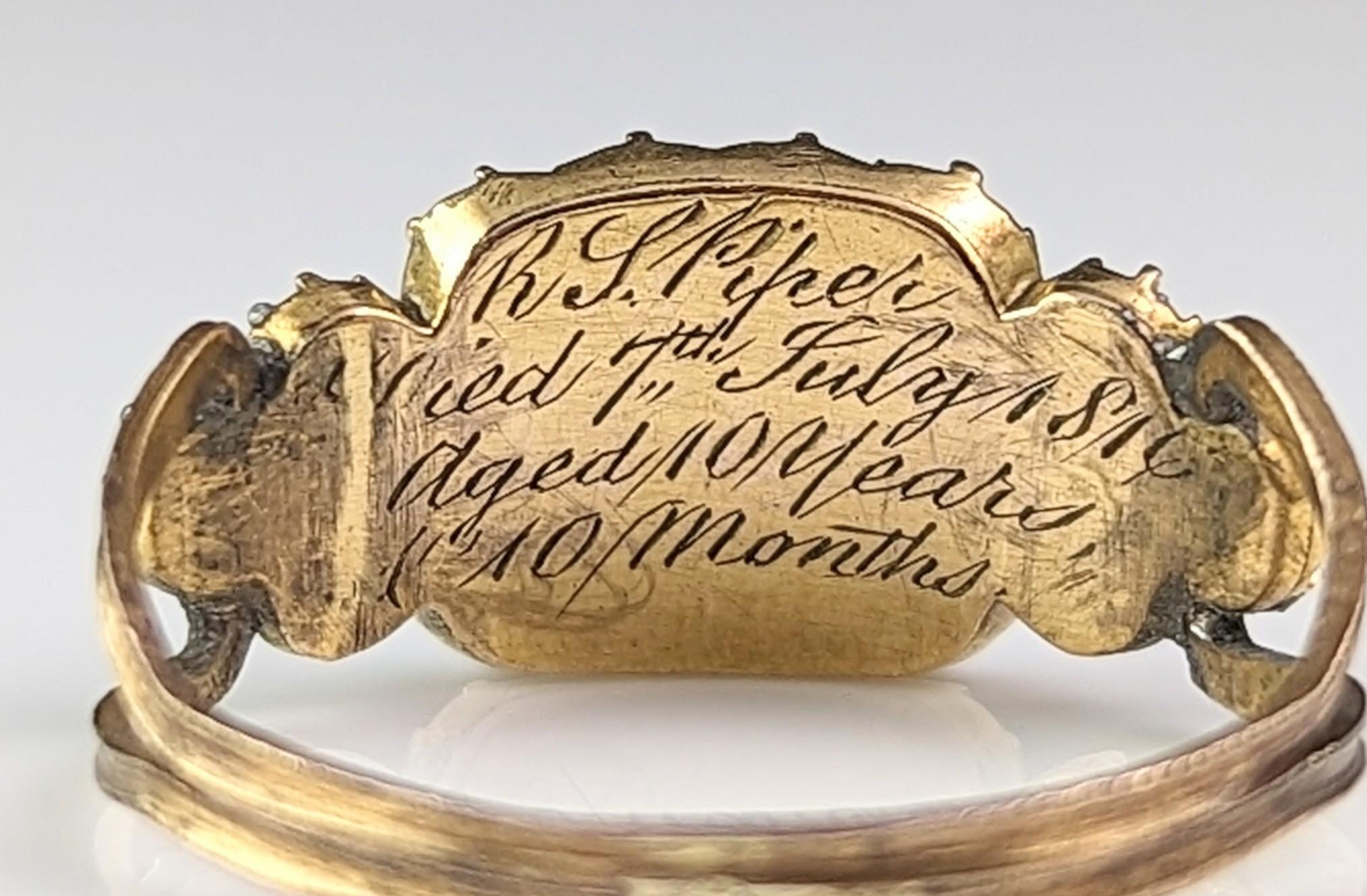 Anillo de luto antiguo de la Regencia, cristal de Vauxhall, oro de 15 quilates 8