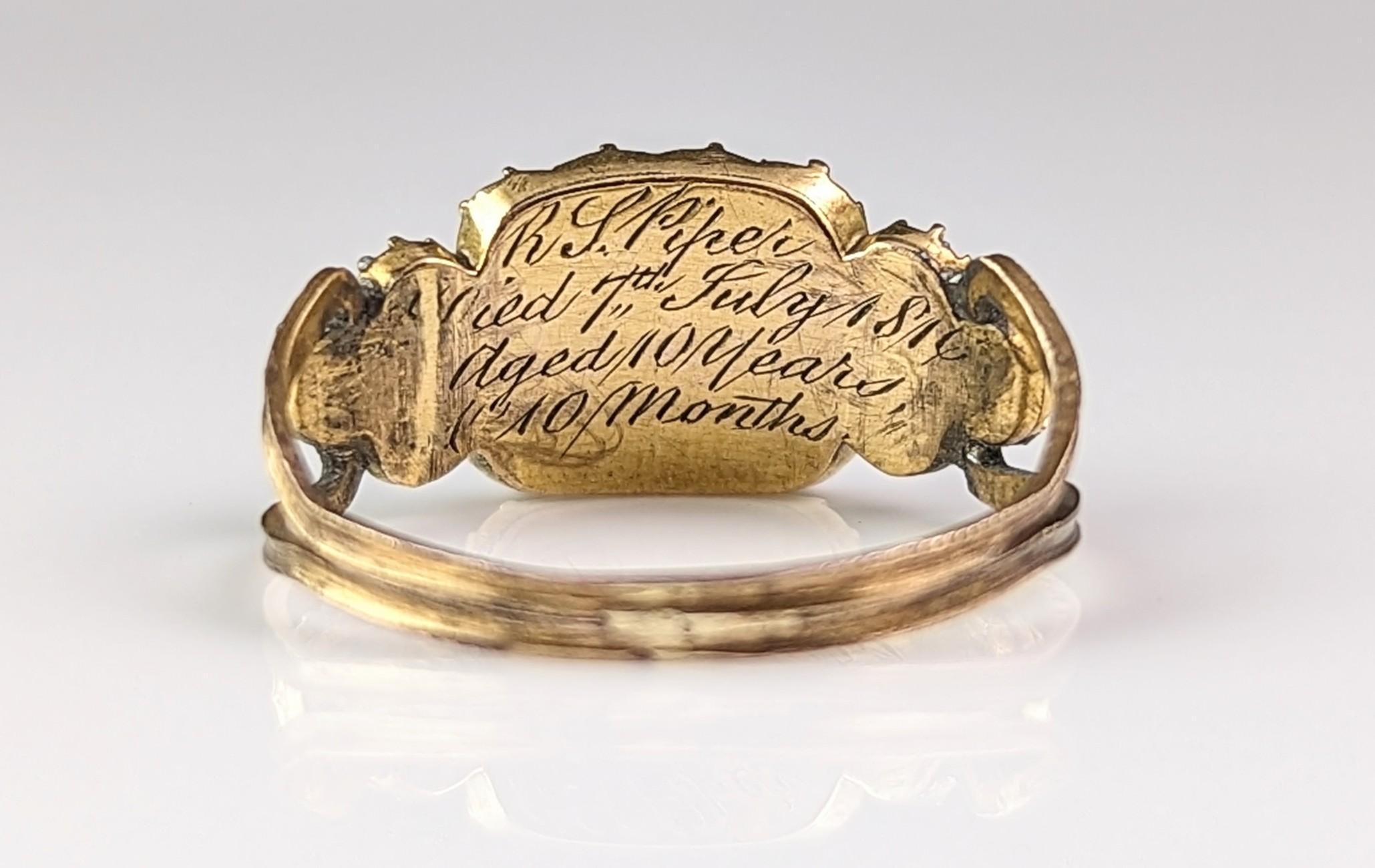 Antique Regency Mourning ring, Vauxhall Glass, 15k gold  4