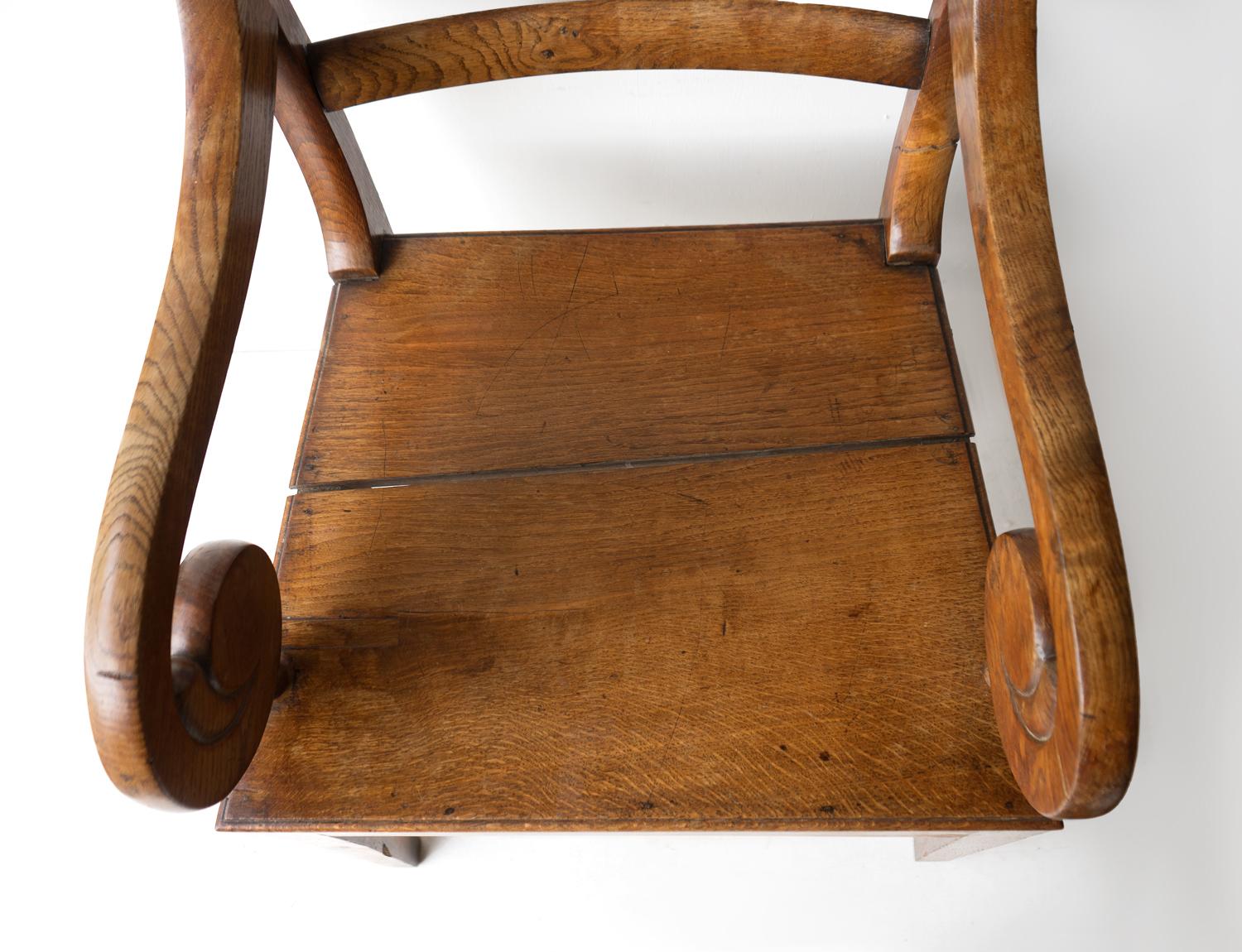 Antique Regency Oak Scroll Armchair, Early 19th Century Elbow Chair For Sale 7