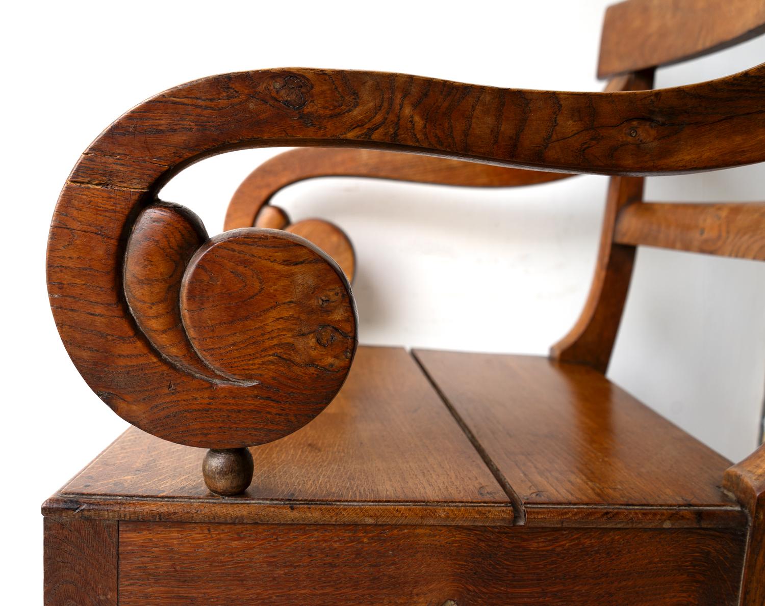 Antique Regency Oak Scroll Armchair, Early 19th Century Elbow Chair For Sale 8