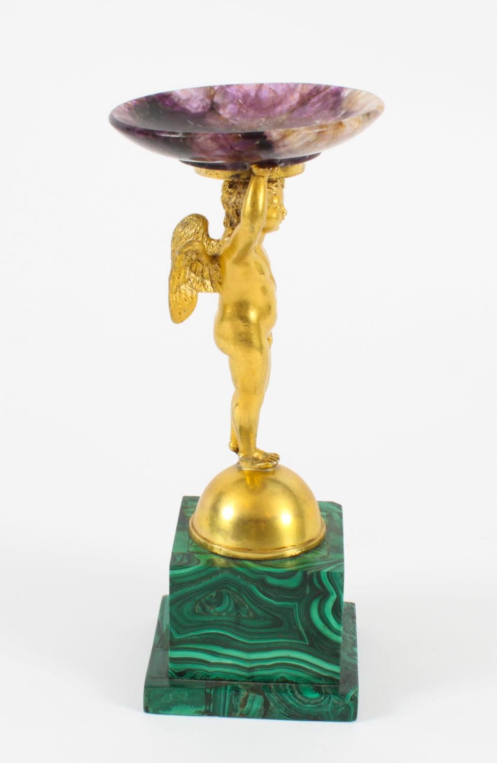 Antica Tazza Cherubino Regency in ormolu con malachite e blu I. Johns del XIX secolo in vendita 6