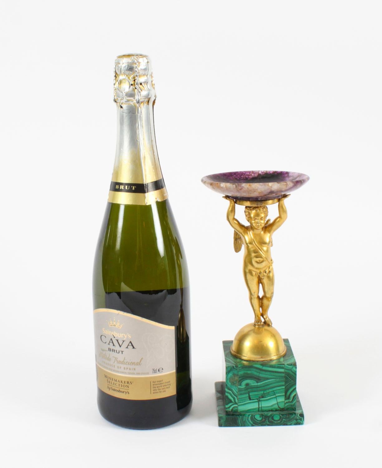 Antica Tazza Cherubino Regency in ormolu con malachite e blu I. Johns del XIX secolo in vendita 12