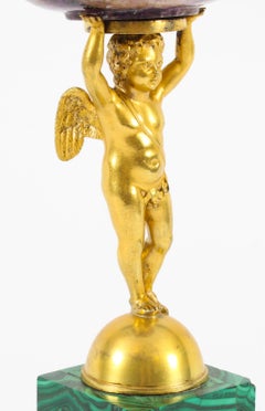 Antique Regency Ormolu Cherub Tazza with Malachite & Blue John 19th Century