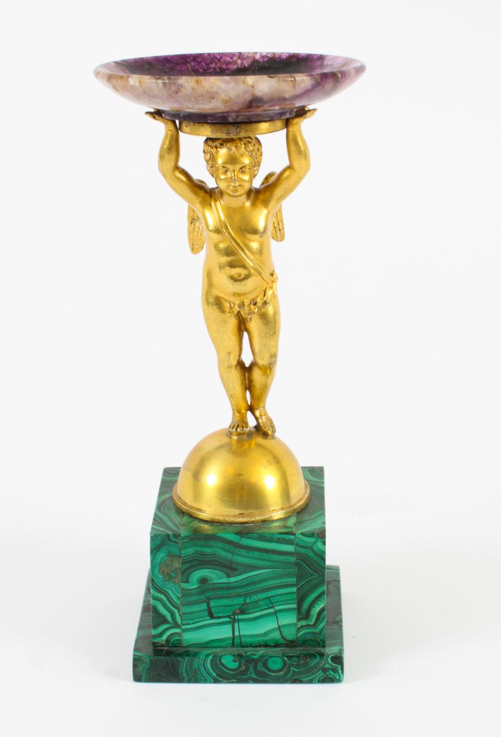 Antica Tazza Cherubino Regency in ormolu con malachite e blu I. Johns del XIX secolo In condizioni buone in vendita a London, GB