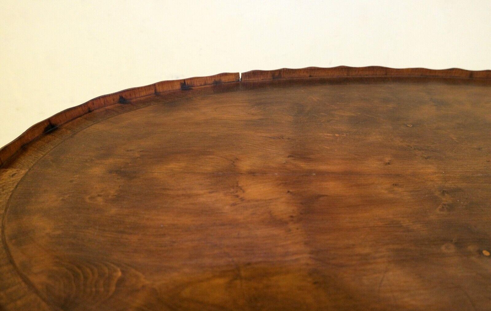 Hand-Crafted ANTIQUE REGENCY OVAL YEW WOOD PiE CRUST EDGE COFFEE TABLE ON SABER FEET For Sale