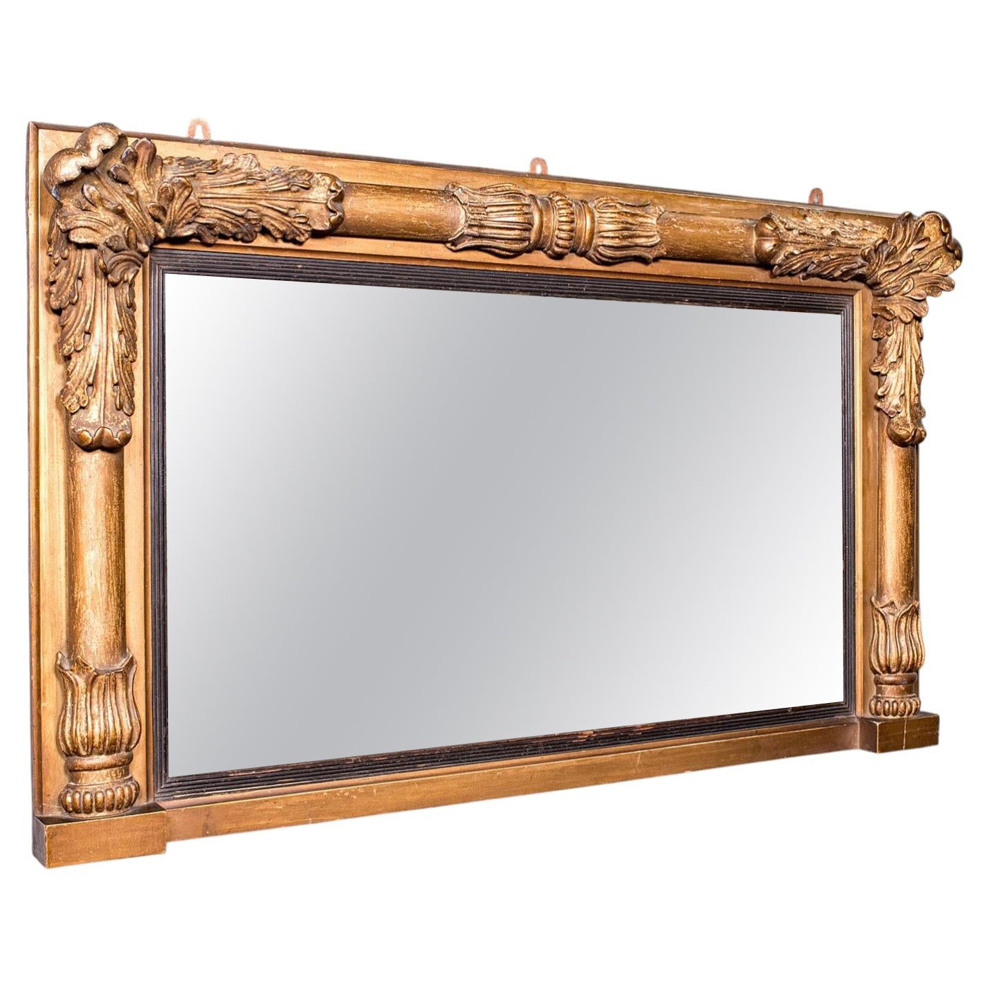 Antique Regency Overmantle Mirror, Inglés, Giltwood, Neoclásico, Circa 1820 en venta