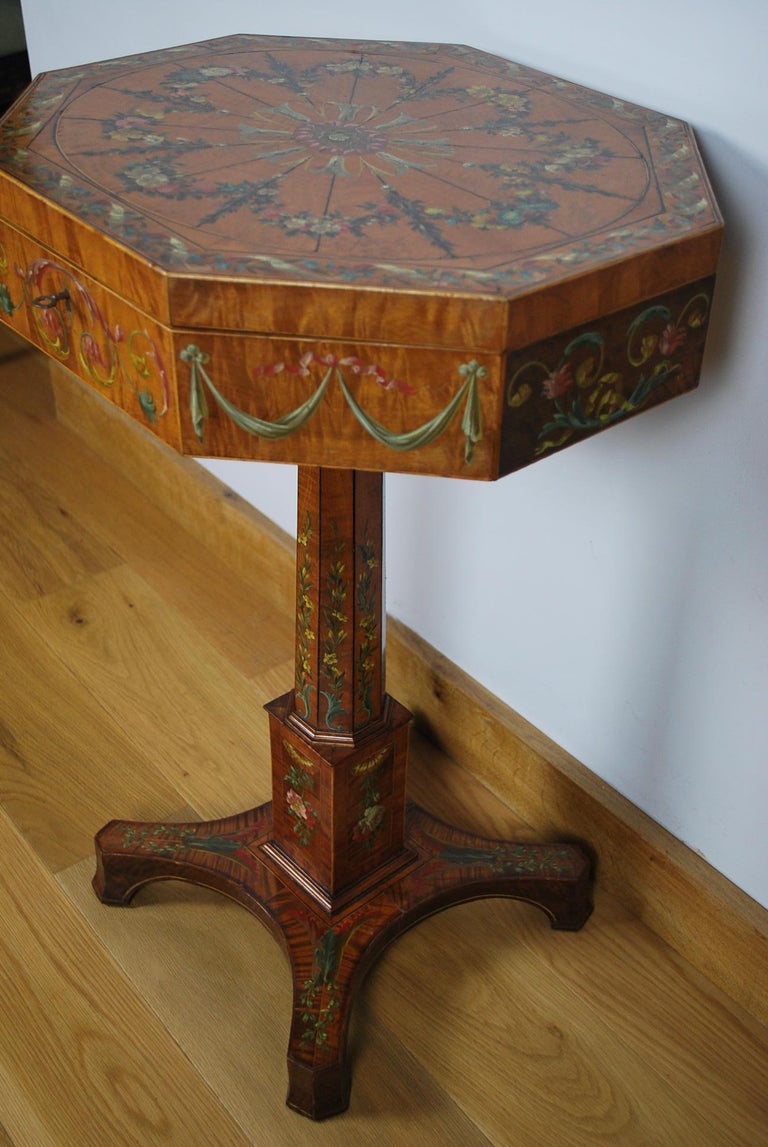 Antique Regency Painted satinwood Octagonal Sewing Table / occasional