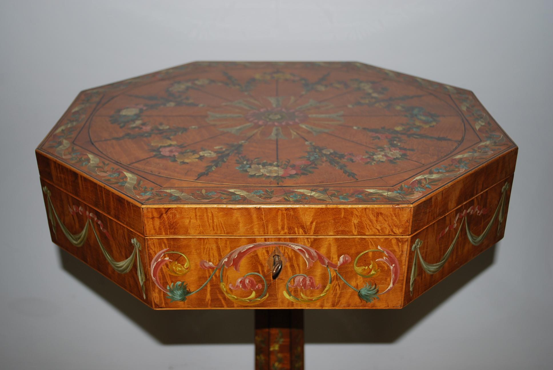 19th Century Antique Regency Painted satinwood Octagonal Sewing Table / occasional table For Sale
