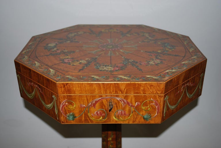 Antique Regency Painted satinwood Octagonal Sewing Table / occasional