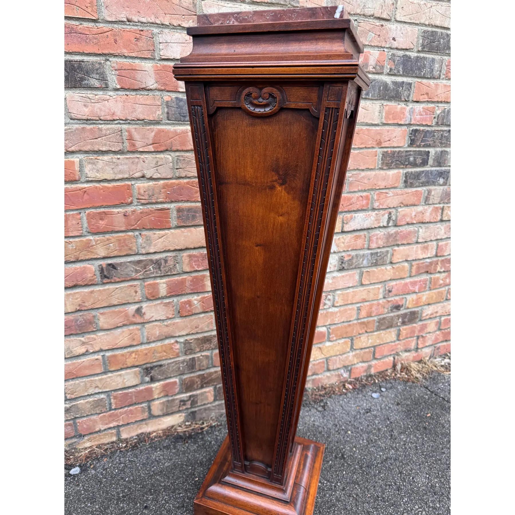 English Antique Regency Pedestal in Wood and Marble For Sale