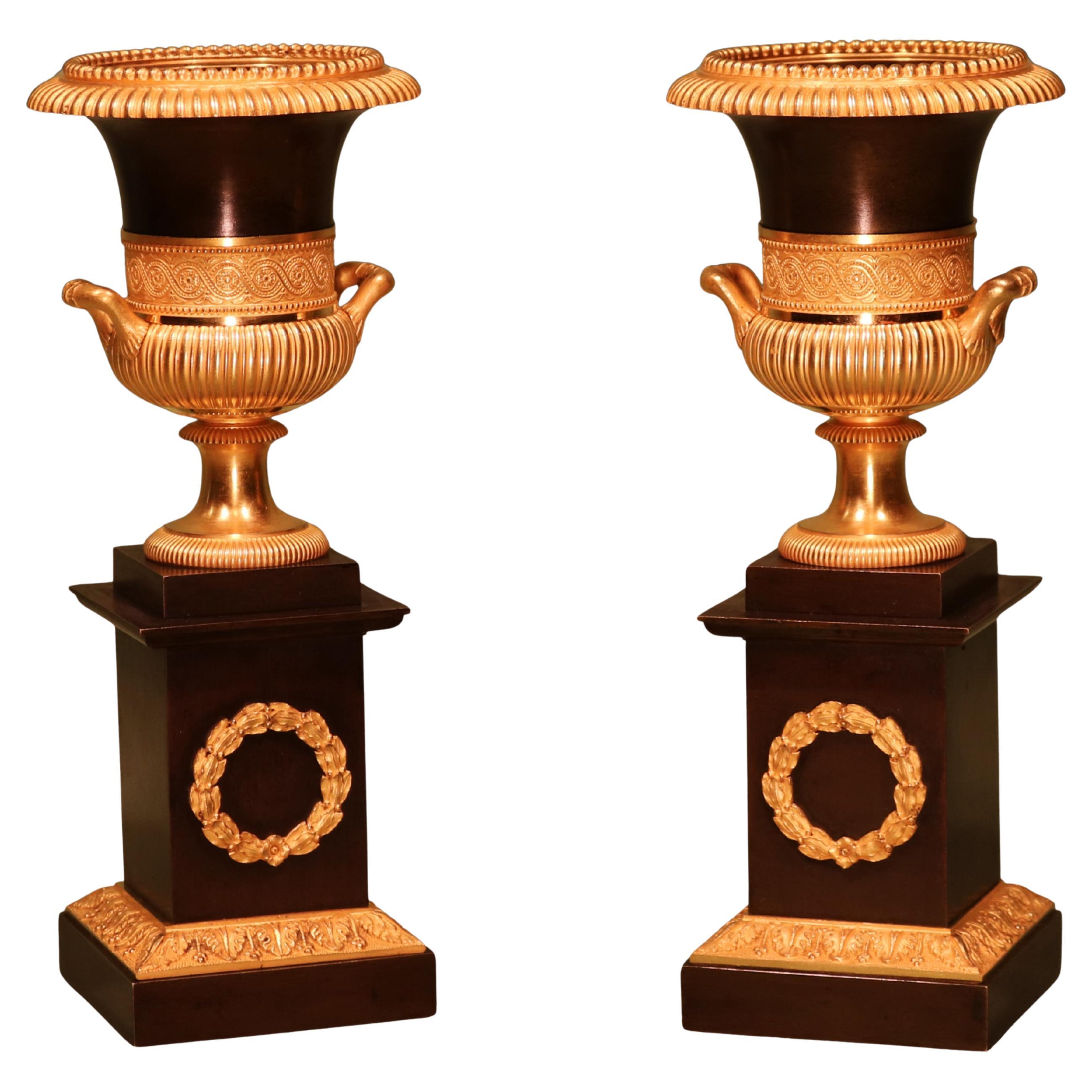 Urnes Campana en bronze et bronze doré d'époque Régence en vente