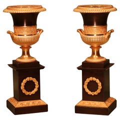 Antique Regency period bronze and ormolu Campana shaped Urns