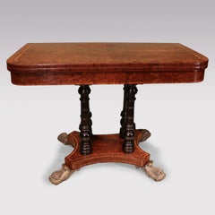 Antique Regency Card Table, Burr Yew Wood, Ebonised Base, England 1825