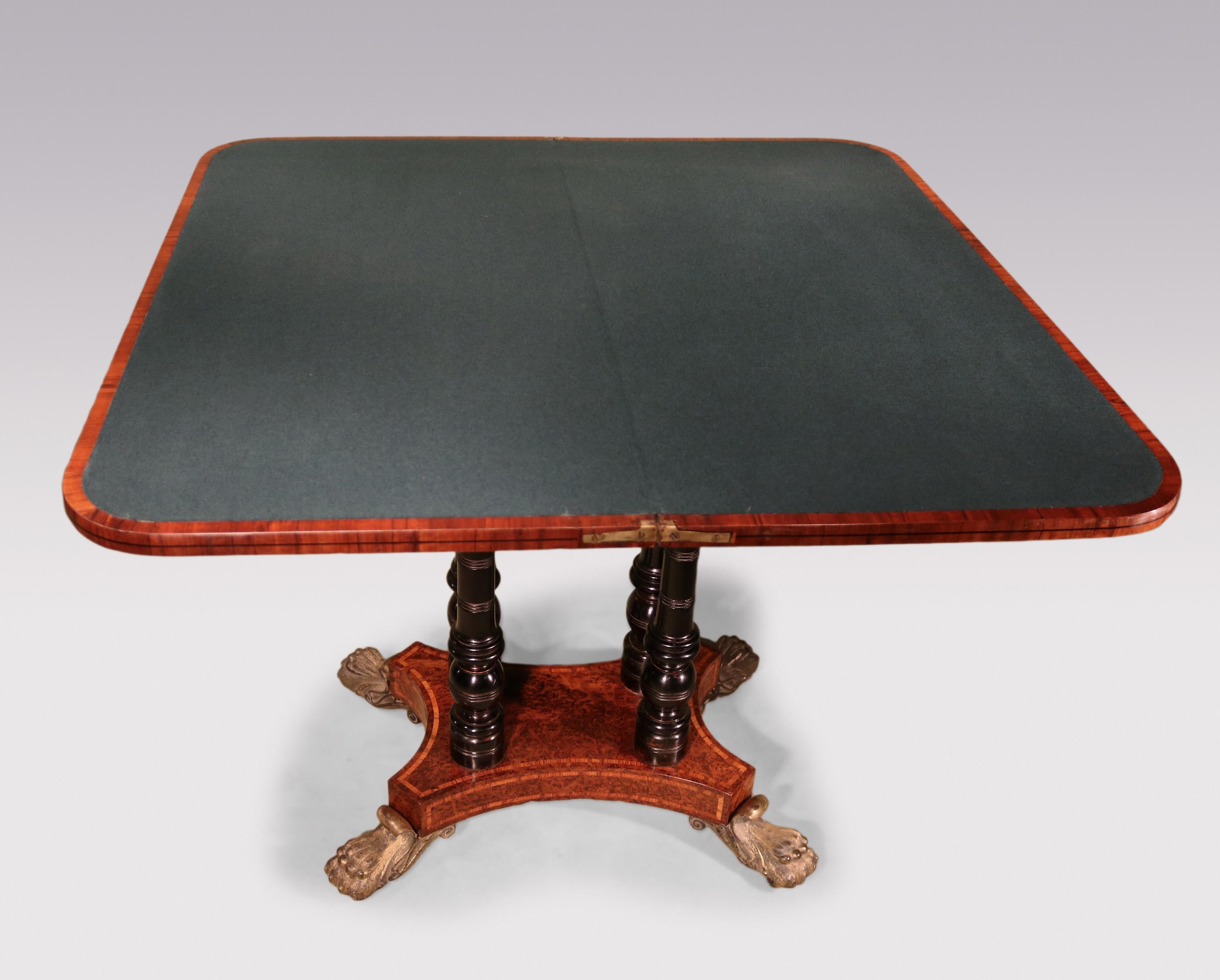 19th Century Antique Regency period burr yew wood card table For Sale