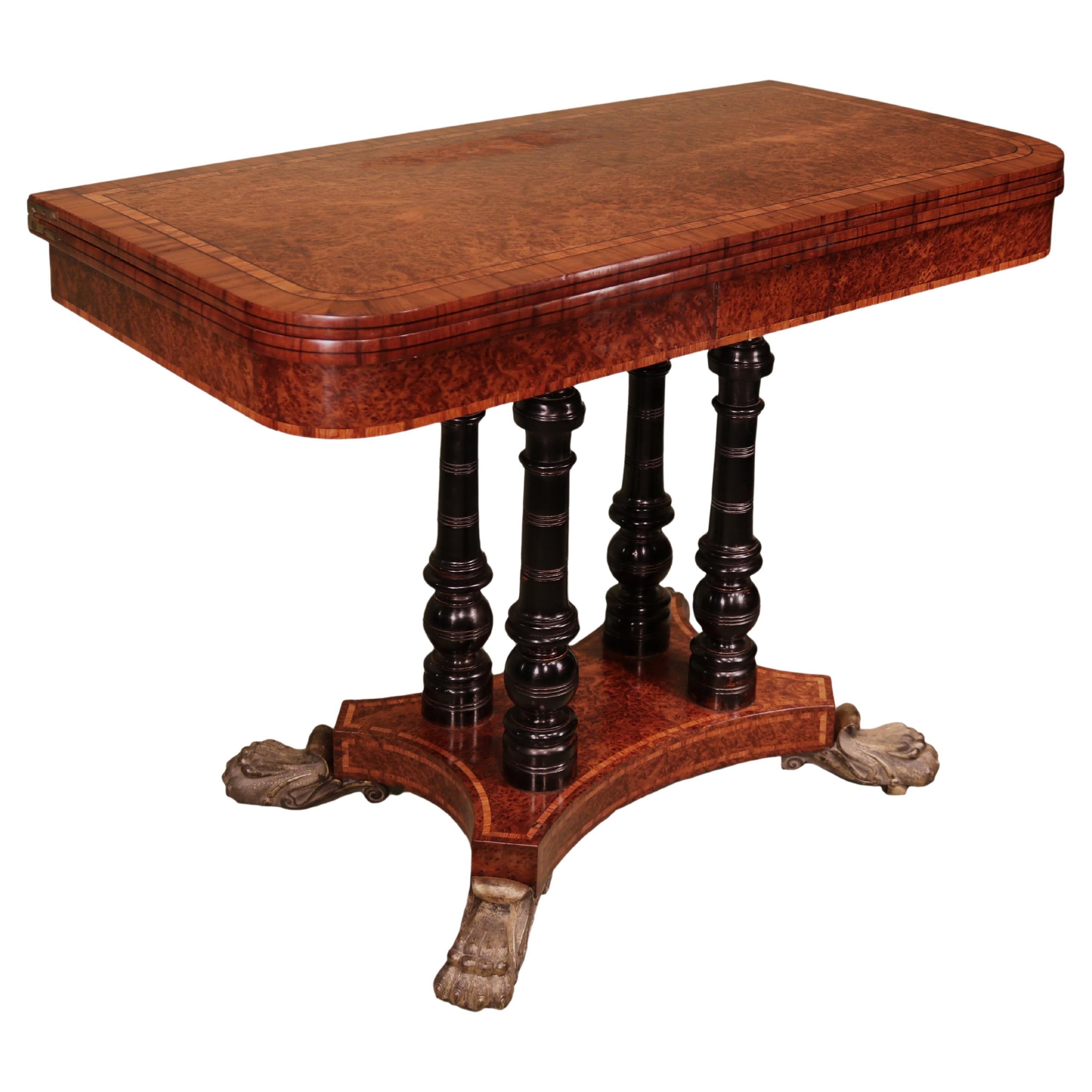Antique Regency period burr yew wood card table