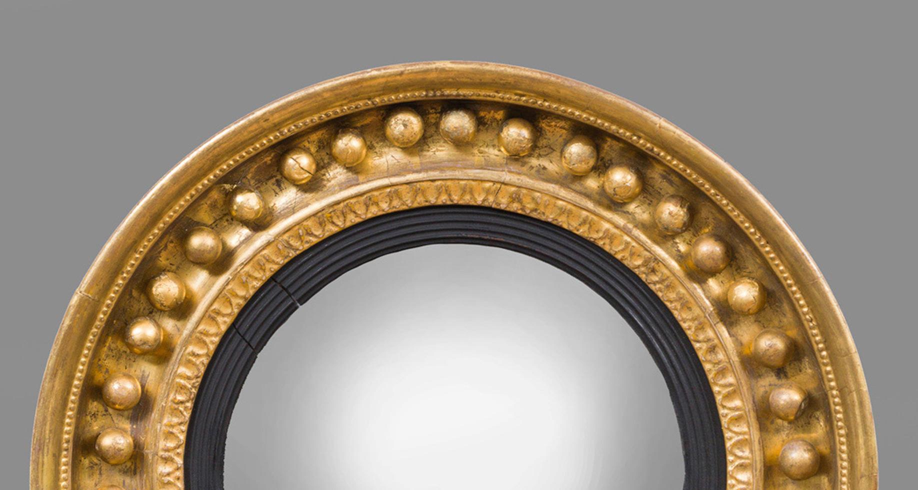 Early 19th Century Antique Regency Period Giltwood Convex Mirror For Sale