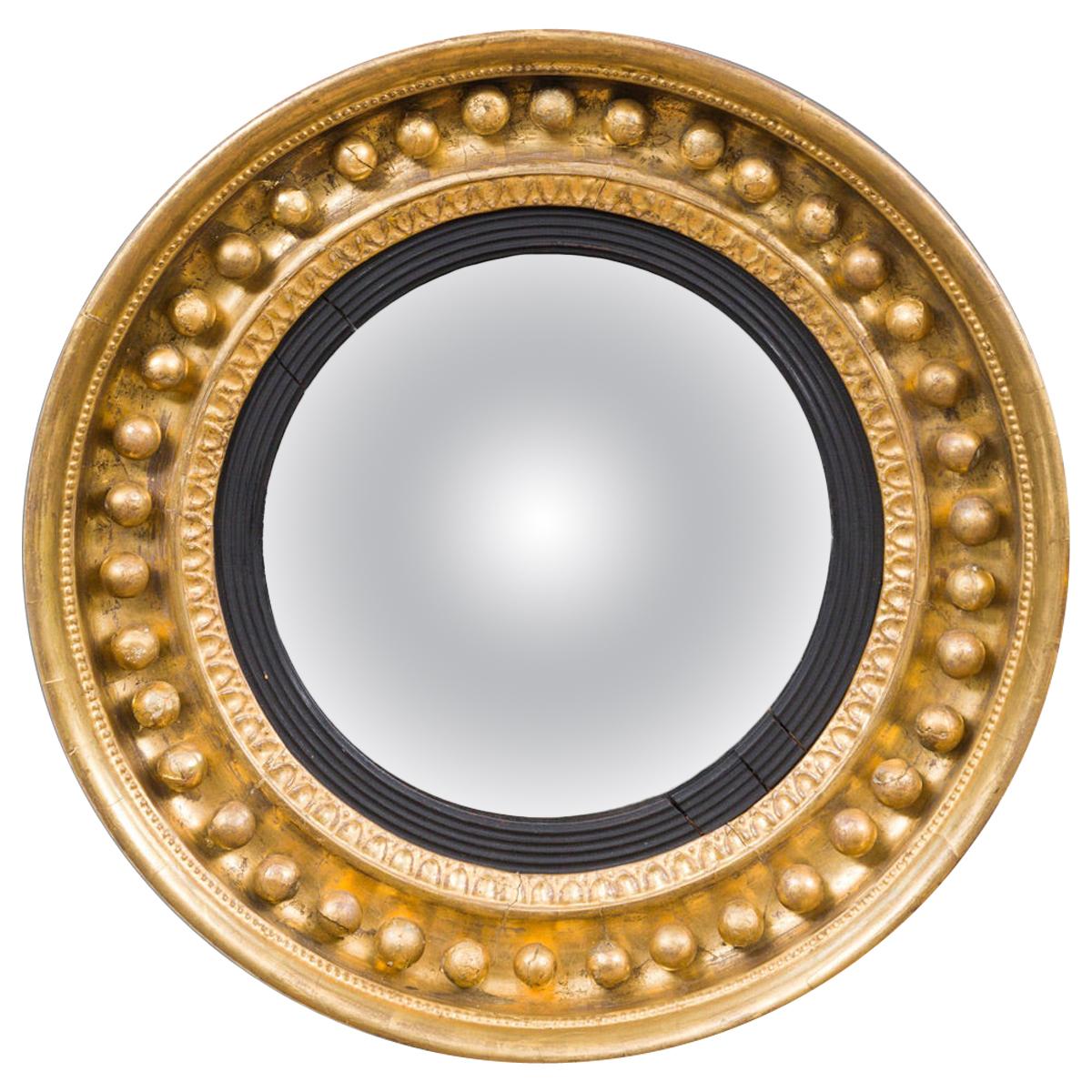 Antique Regency Period Giltwood Convex Mirror For Sale