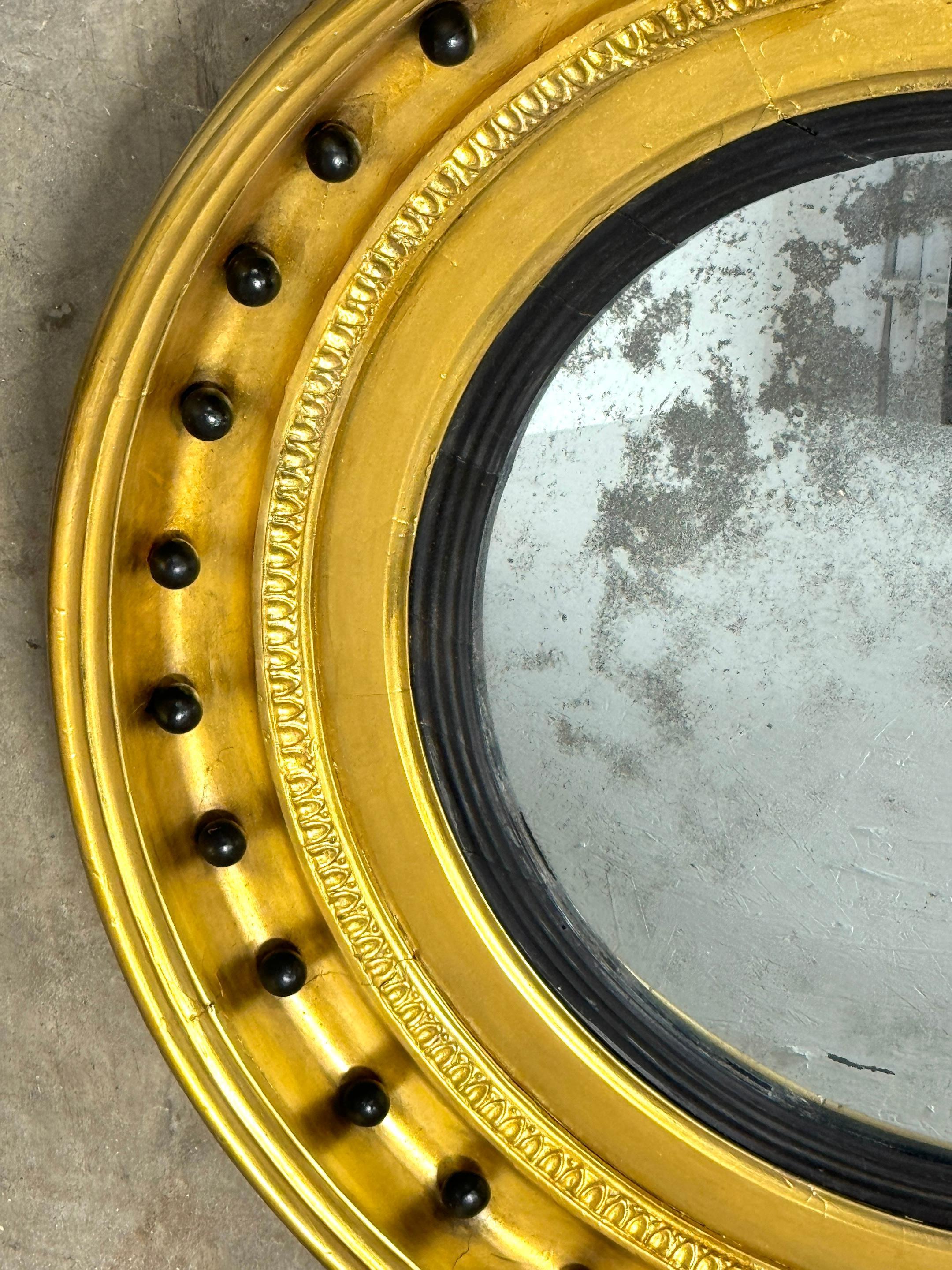 Antique Regency Period Giltwood, Gesso & Ebonized Convex Mirror 4