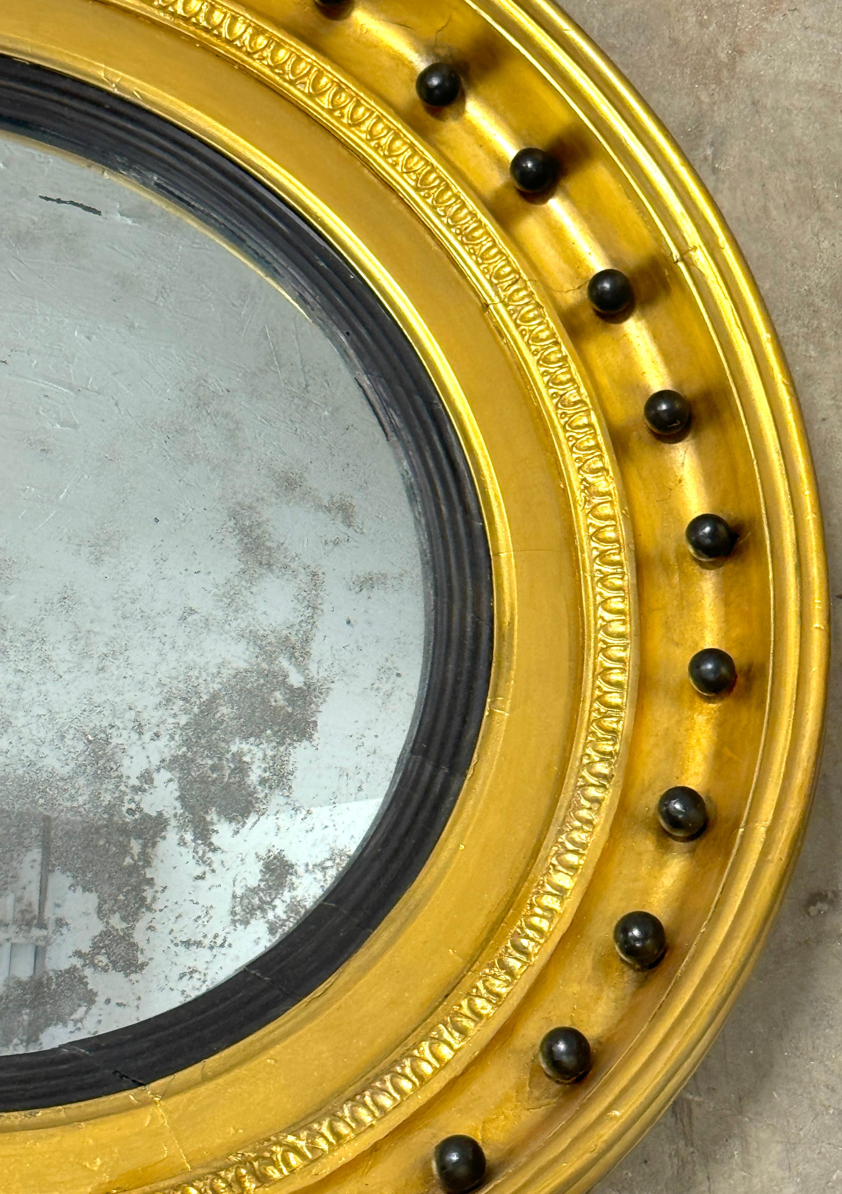 Antique Regency Period Giltwood, Gesso & Ebonized Convex Mirror 5