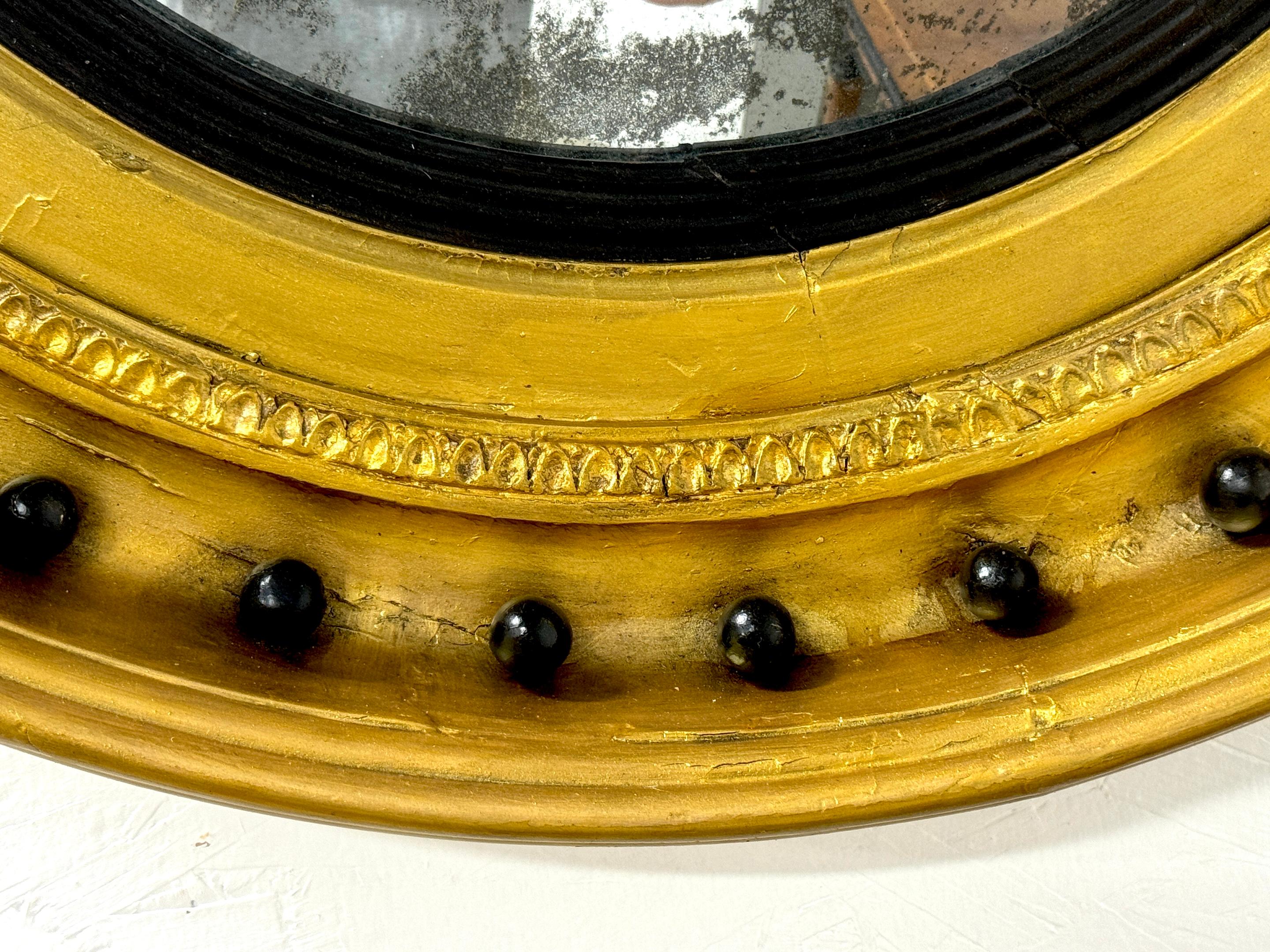 Metal Antique Regency Period Giltwood, Gesso & Ebonized Convex Mirror