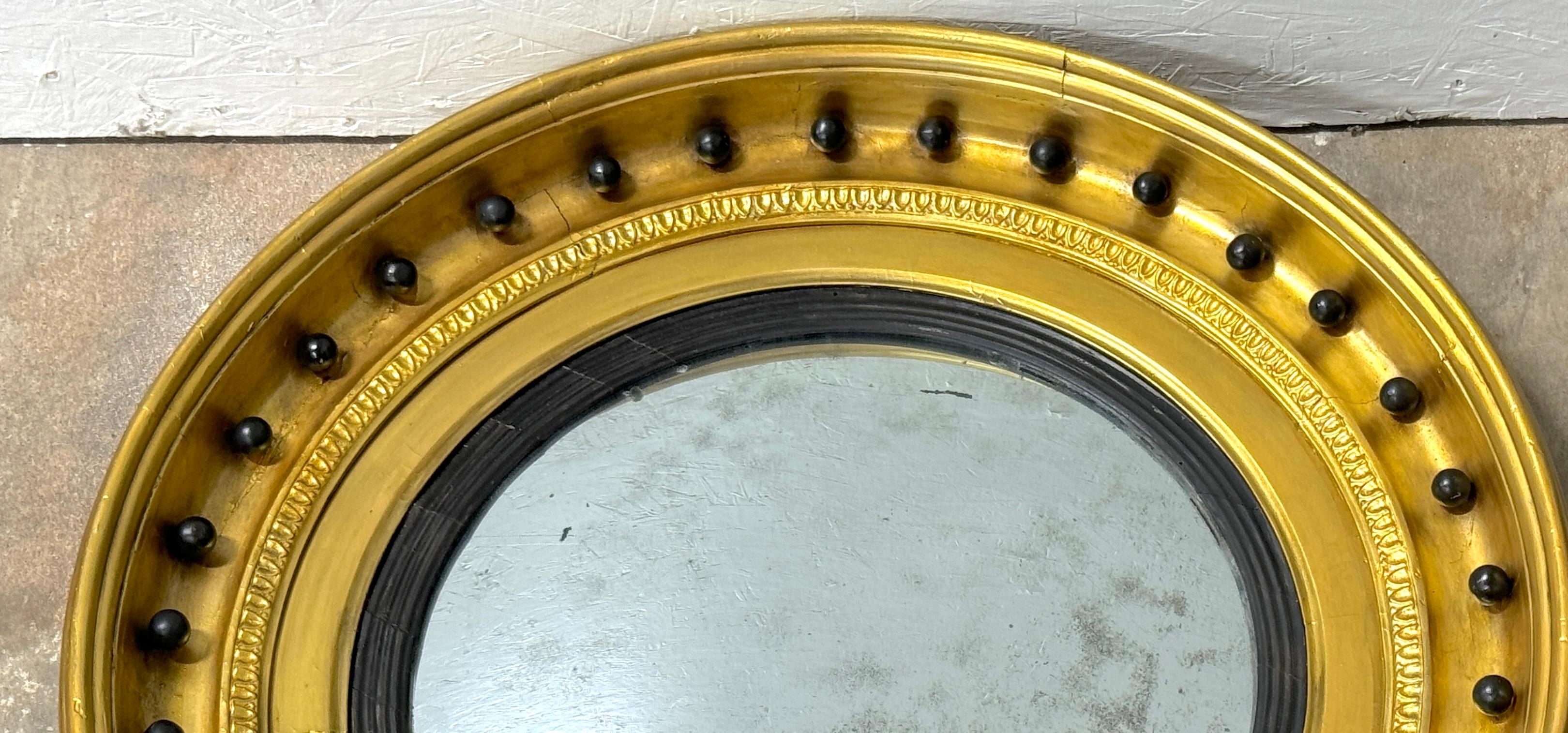 Antique Regency Period Giltwood, Gesso & Ebonized Convex Mirror 2
