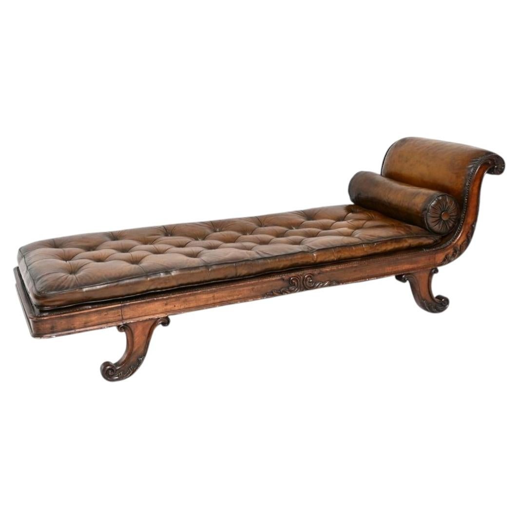 Antique Regency Period Leather Chaise Longue