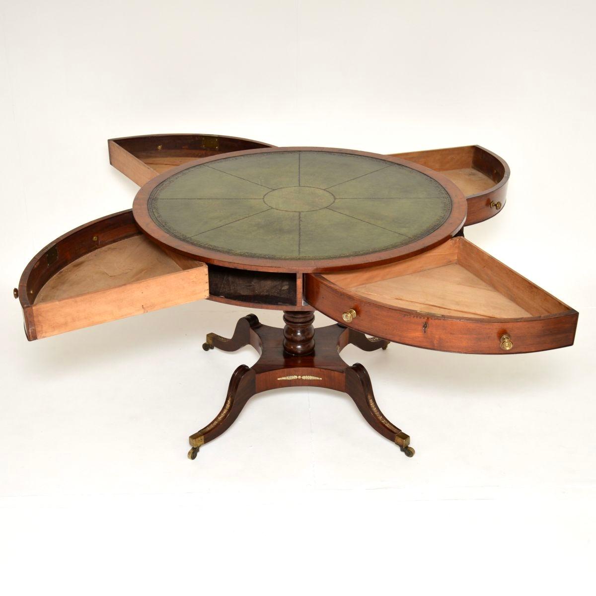 British Antique Regency Period Leather Top Drum Table For Sale