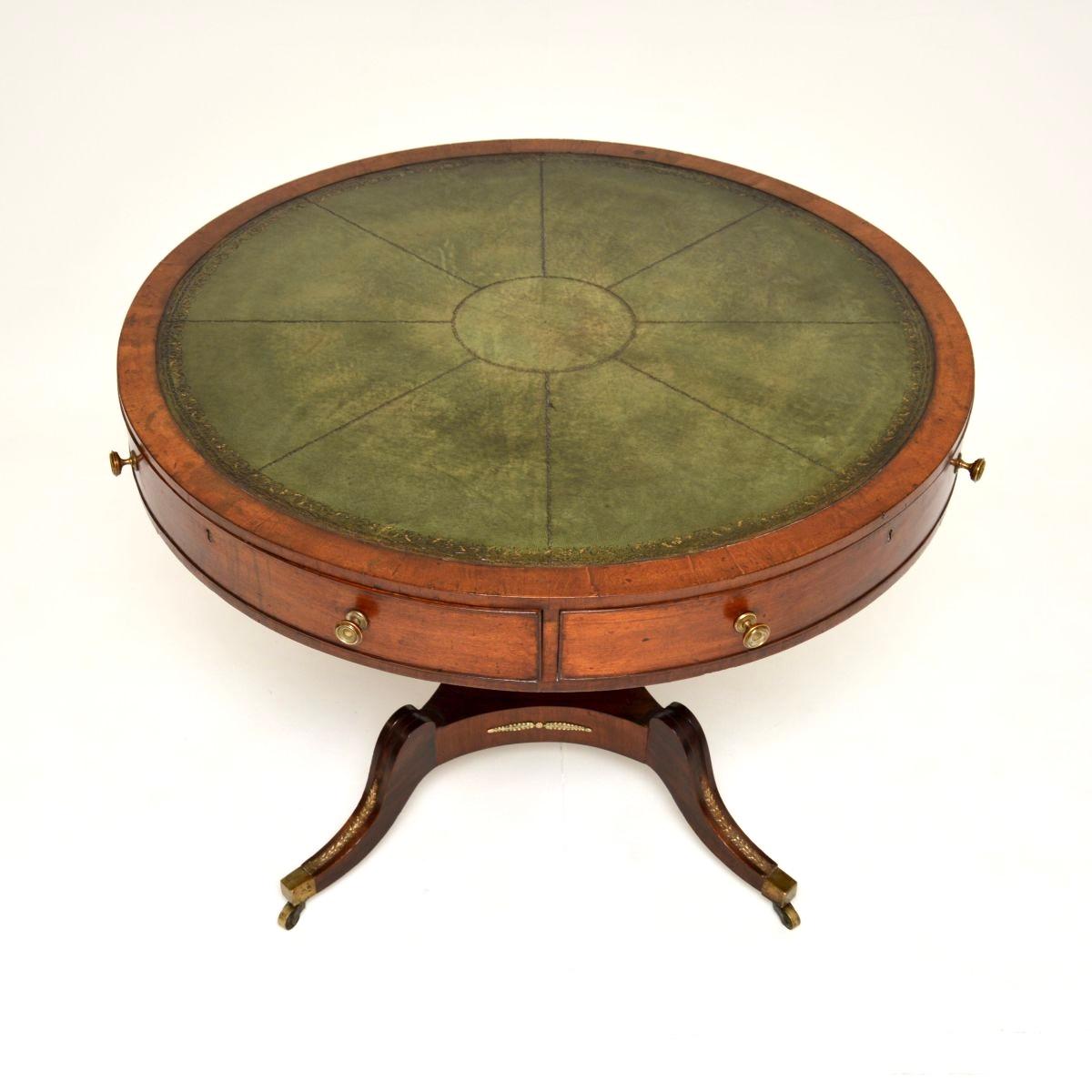 Early 19th Century Antique Regency Period Leather Top Drum Table For Sale
