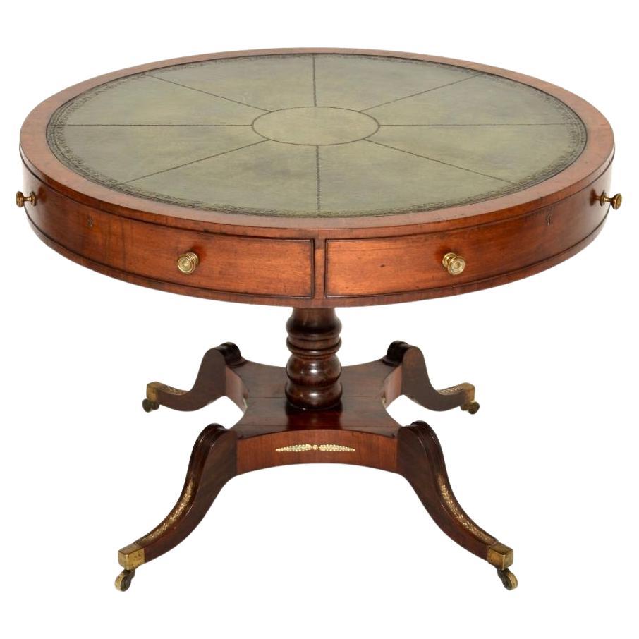 Antique Regency Period Leather Top Drum Table