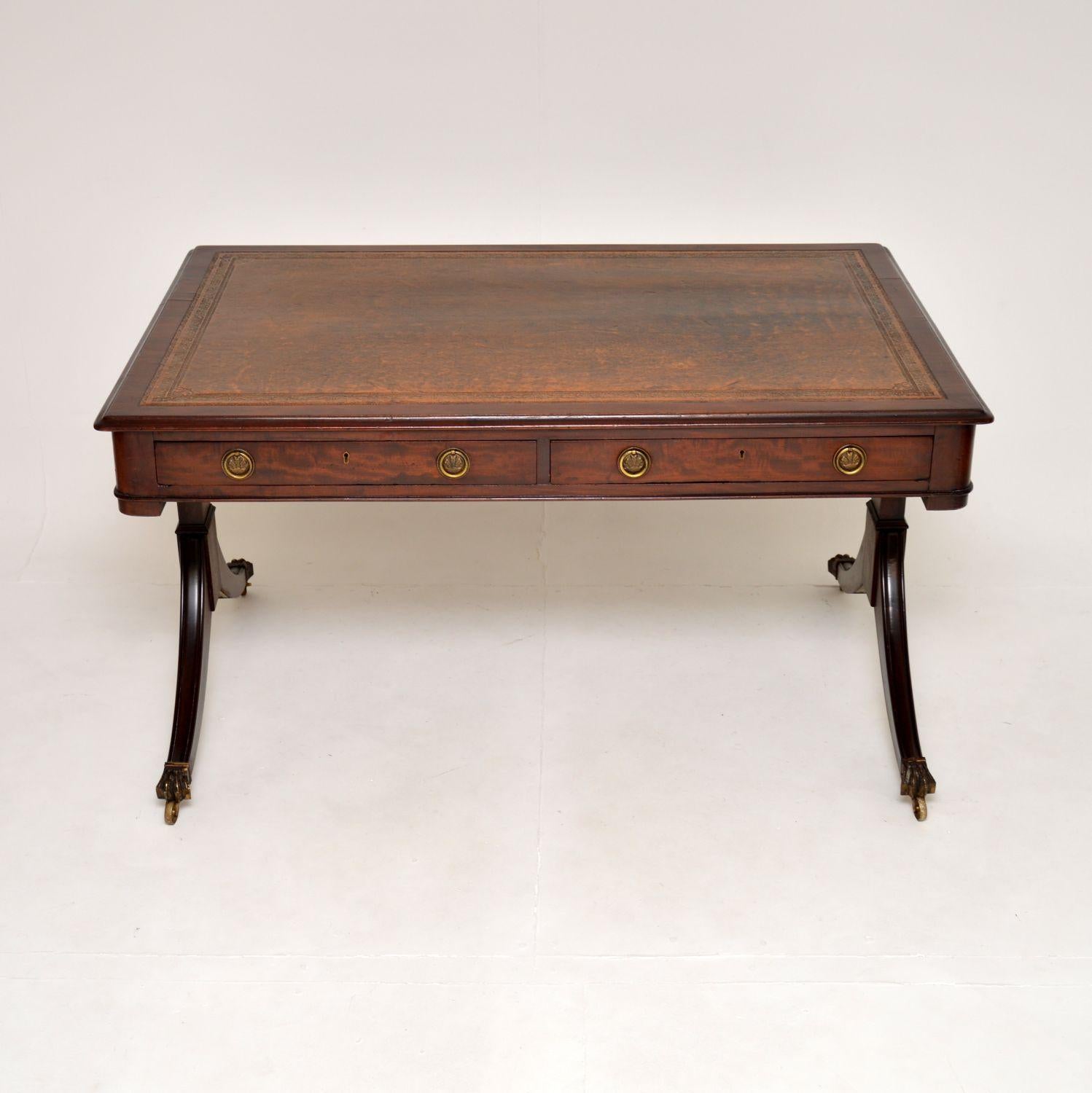 British Antique Regency Period Leather Top Partners Desk
