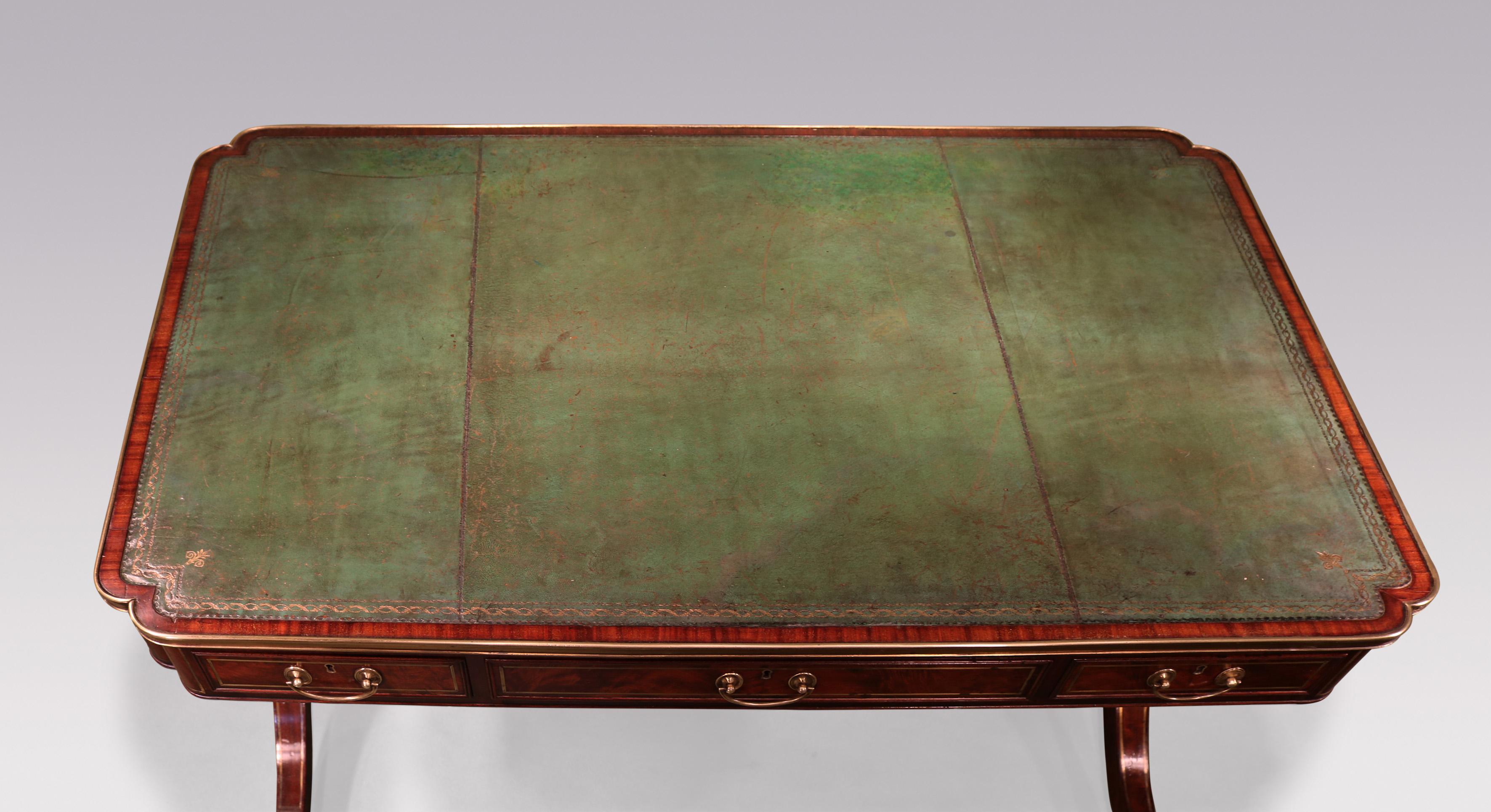 English Antique Regency period mahogany end support writing table