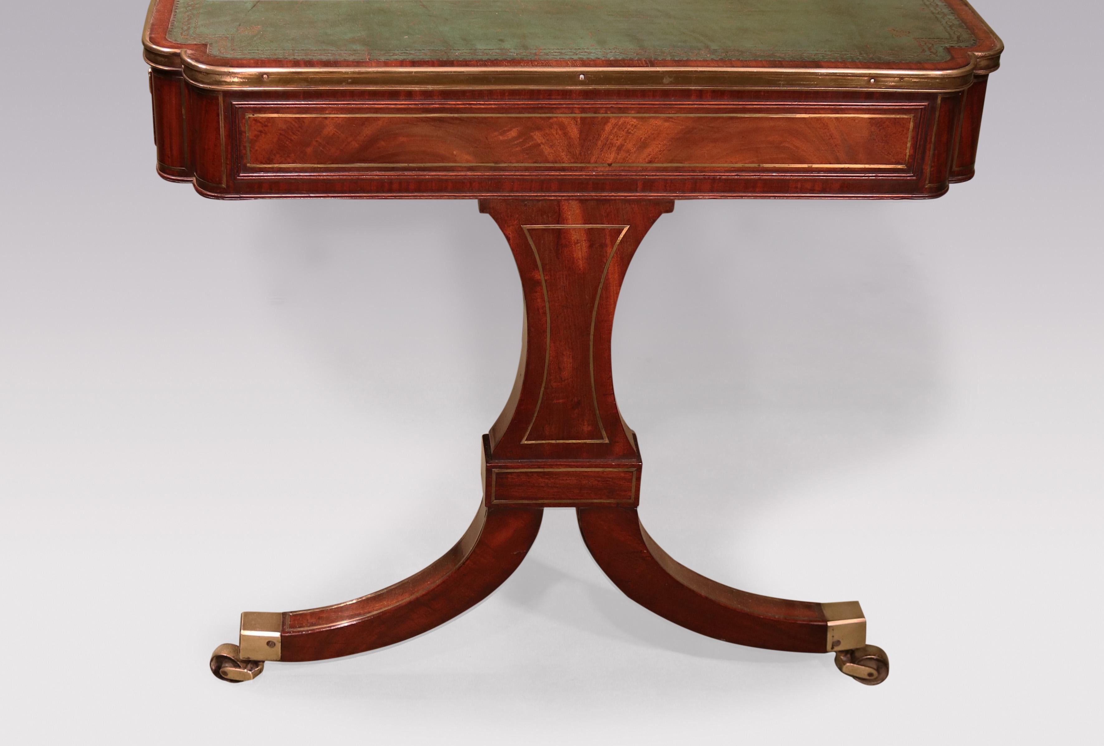 19th Century Antique Regency period mahogany end support writing table For Sale