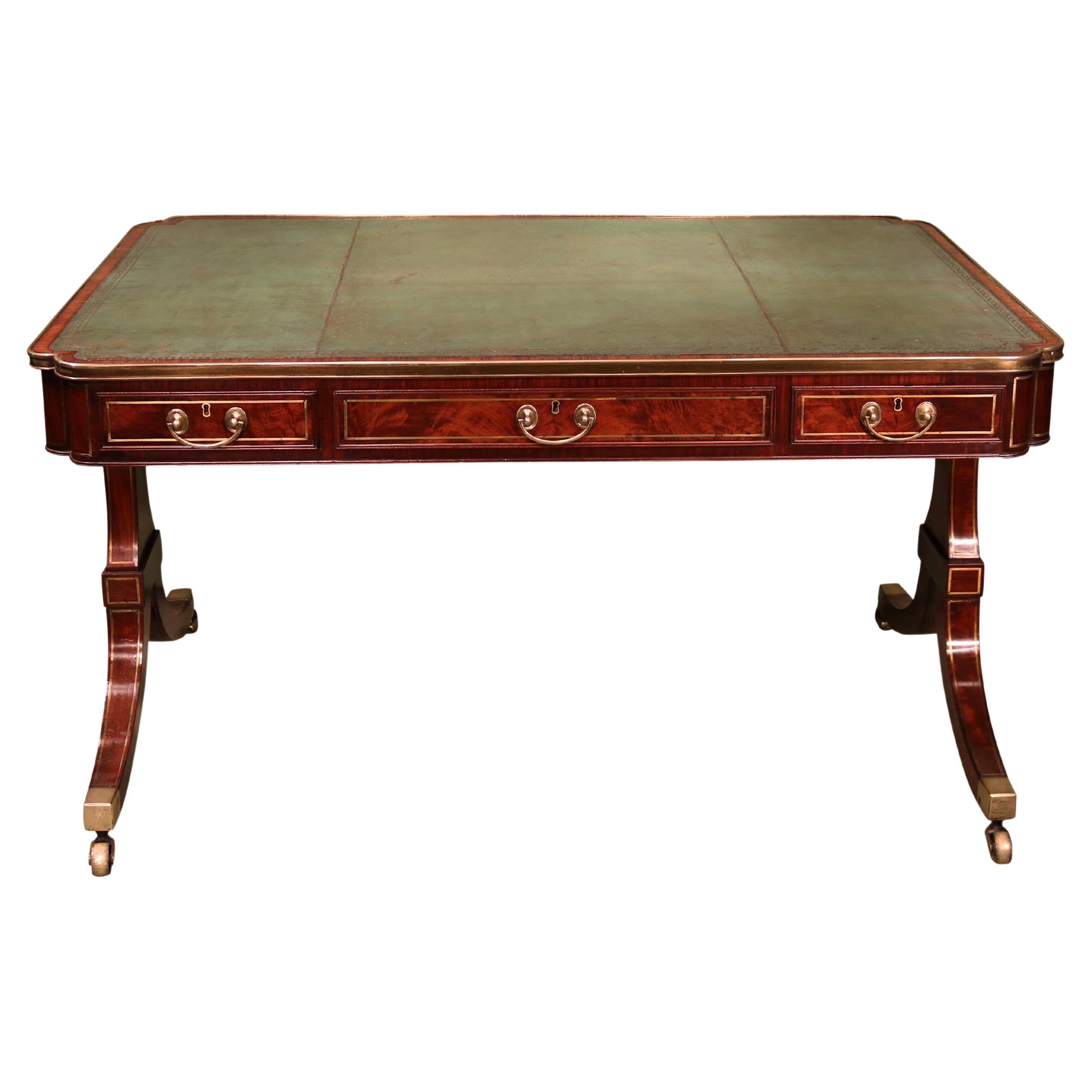Antique Regency period mahogany end support writing table For Sale