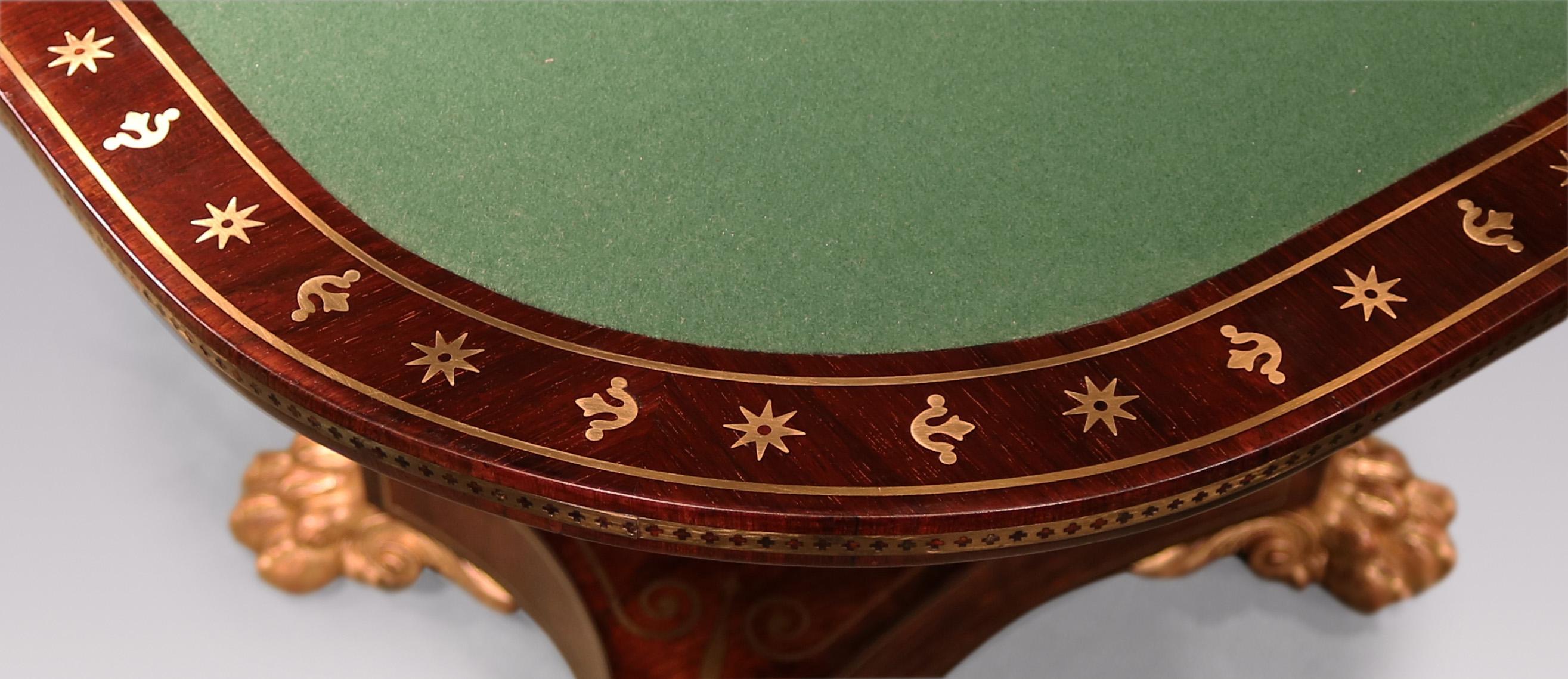 Antique Regency period rosewood and brass card table For Sale 4