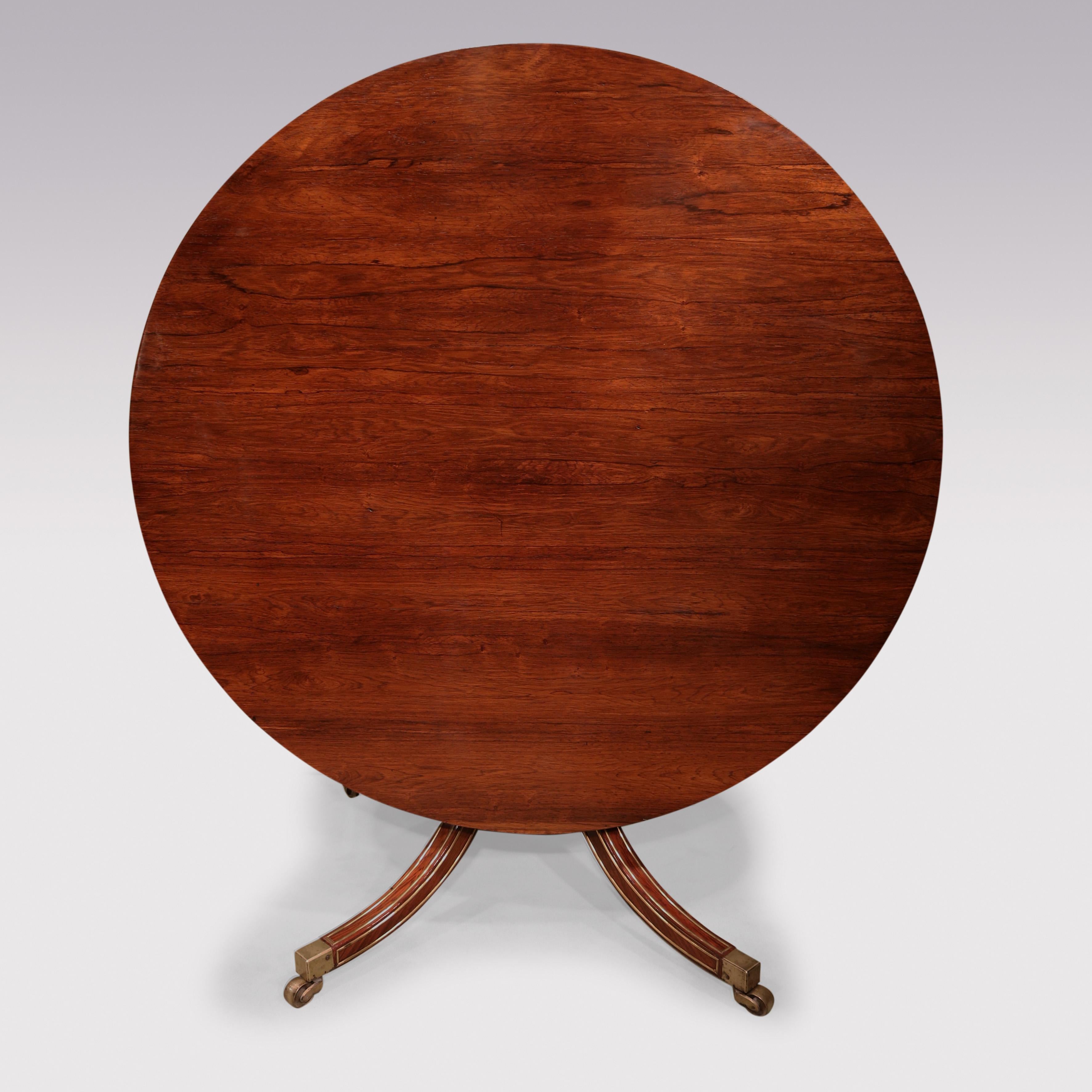 Antique Regency Period Rosewood and Brass Inlaid Circular Breakfast Table In Good Condition In London, GB