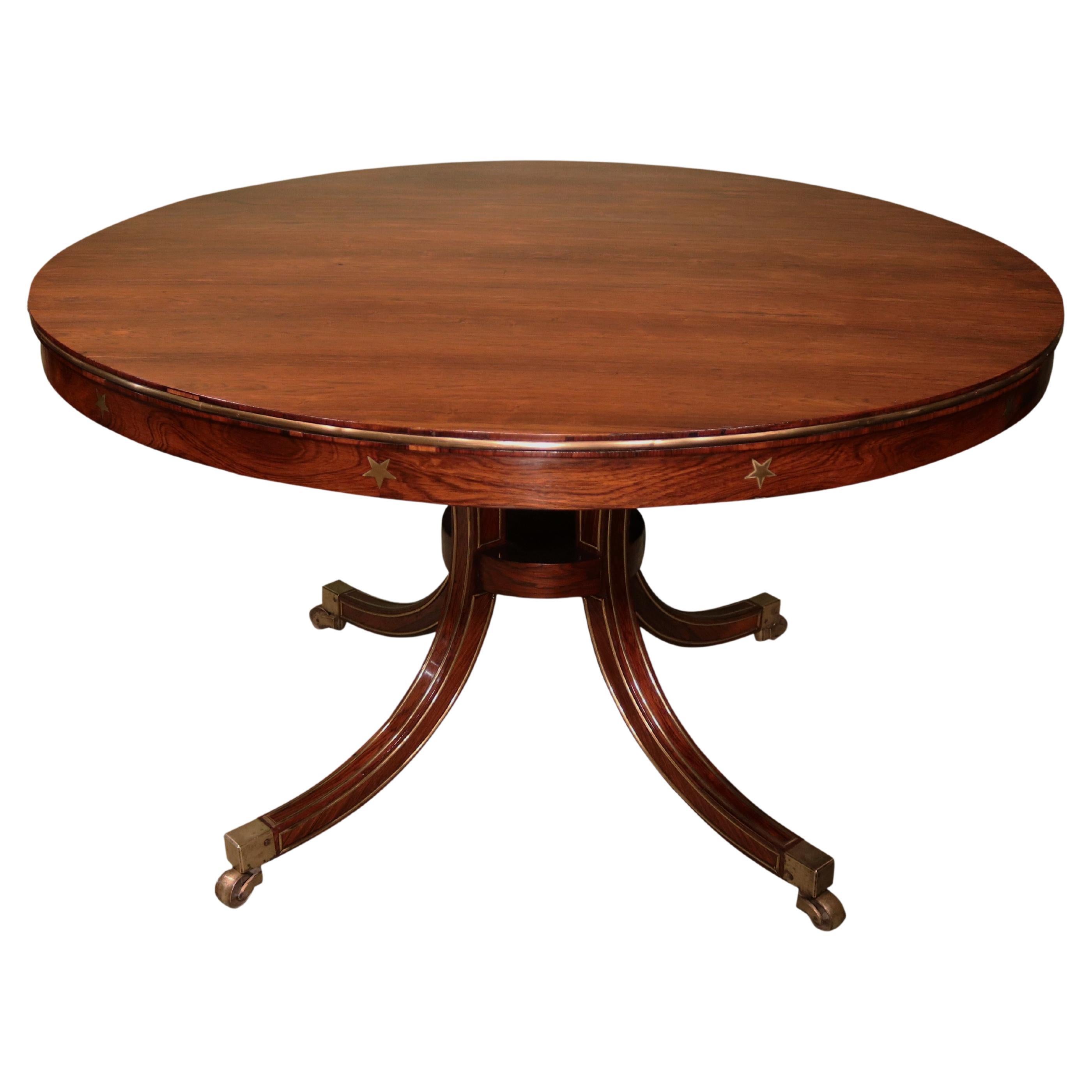 Antique Regency Period Rosewood and Brass Inlaid Circular Breakfast Table