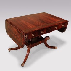 Antique Regency period rosewood and brass inlaid sofa table